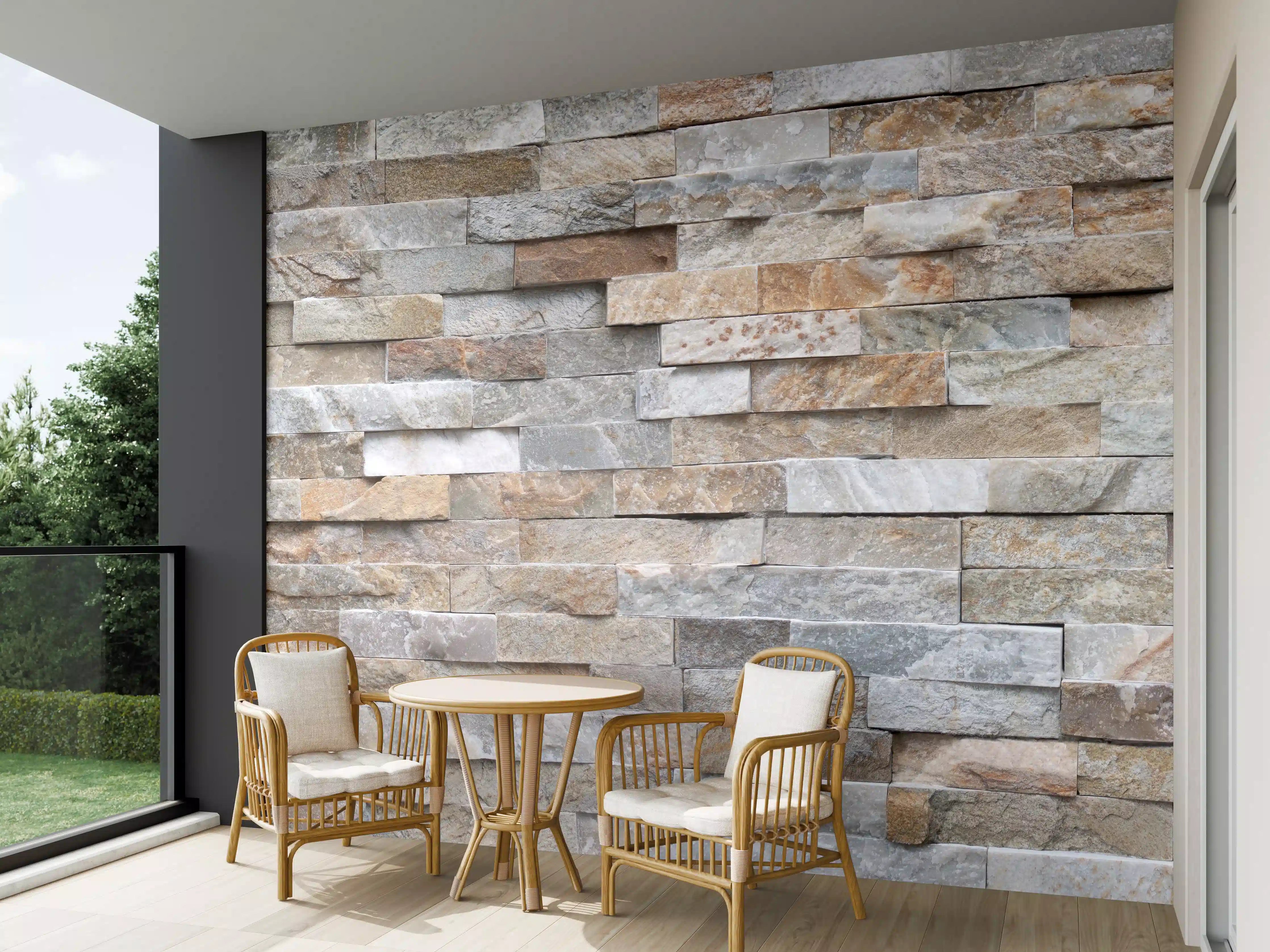 Wandverkleidung außen - Pastellfarbige Steinmauer