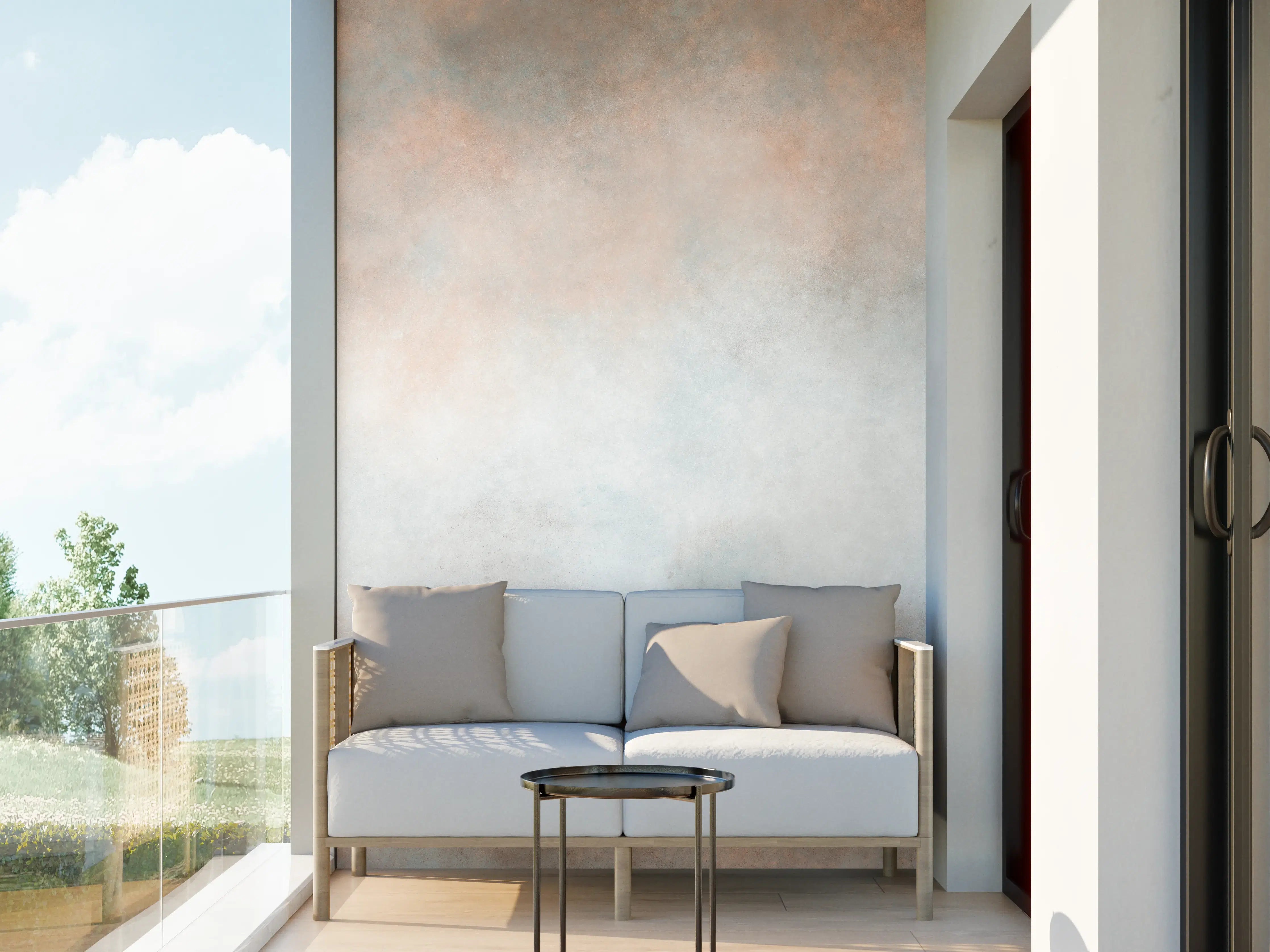 Wandverkleidung außen - Pastellfarbiges beige-blaues Design
