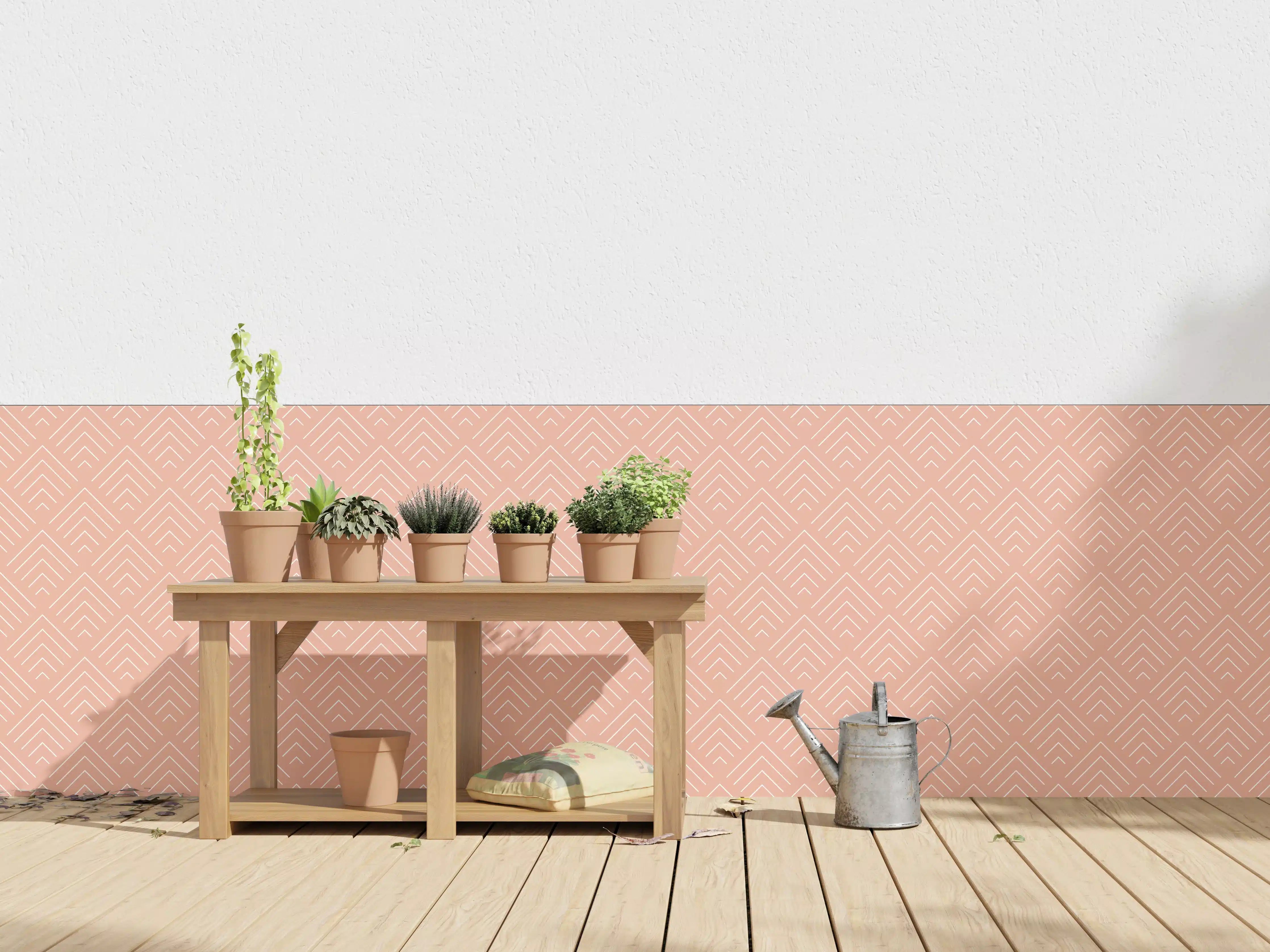 Wandverkleidung außen - Peachfarbene geometrische Musterwandverkleidung
