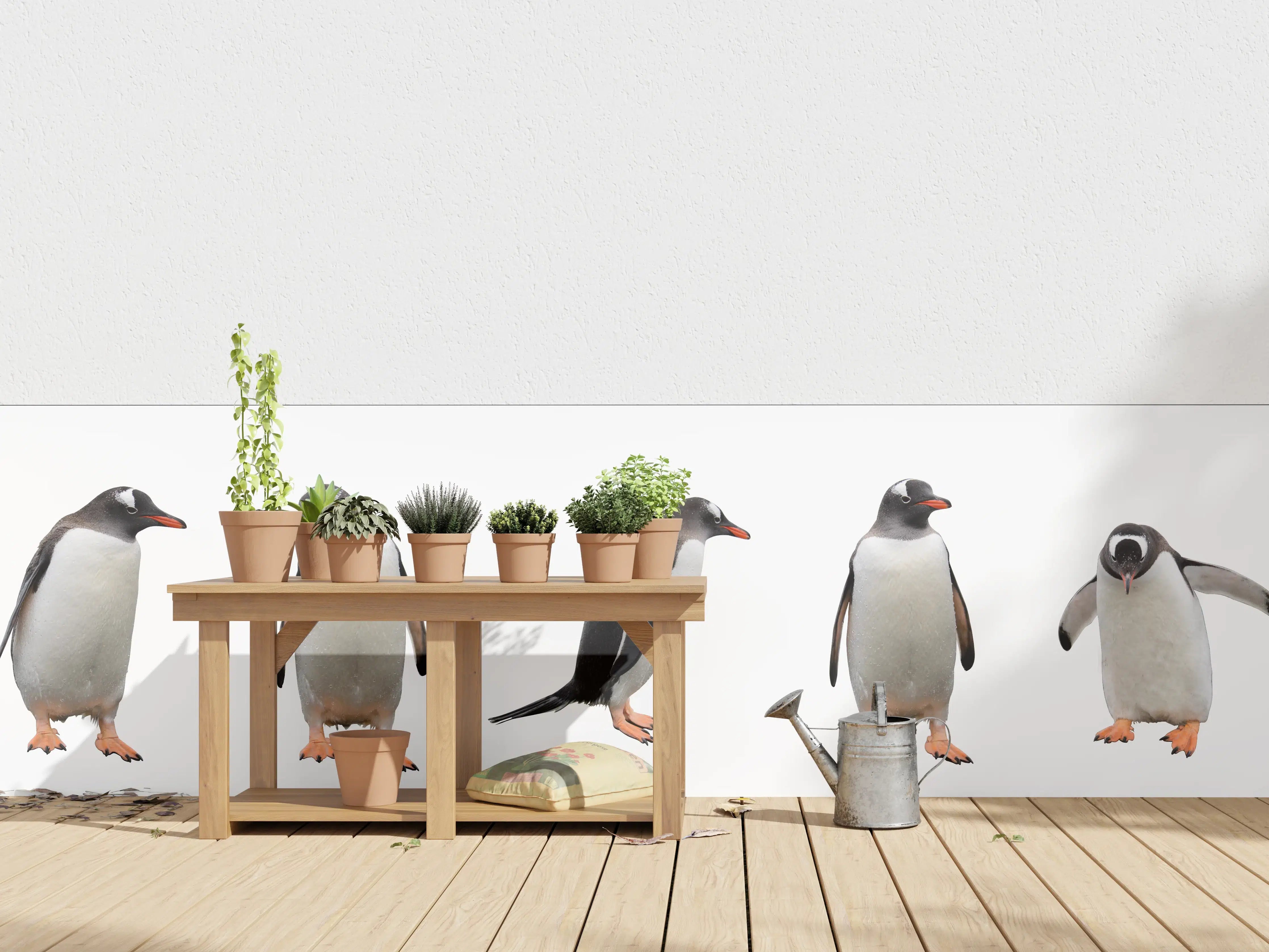 Wandverkleidung außen - Pinguine auf weißem Hintergrund