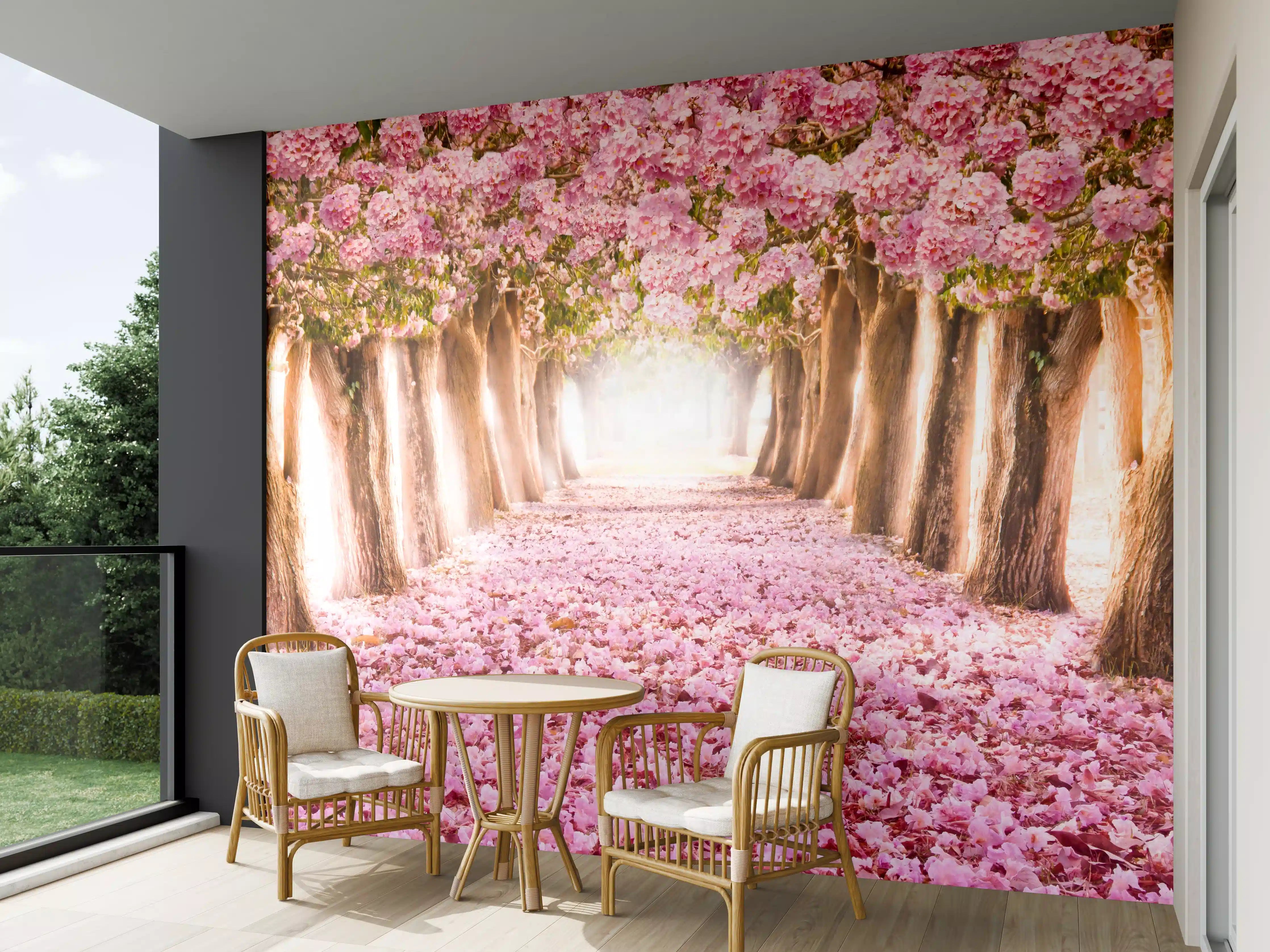 Wandverkleidung außen - Pink blühender Baumweg