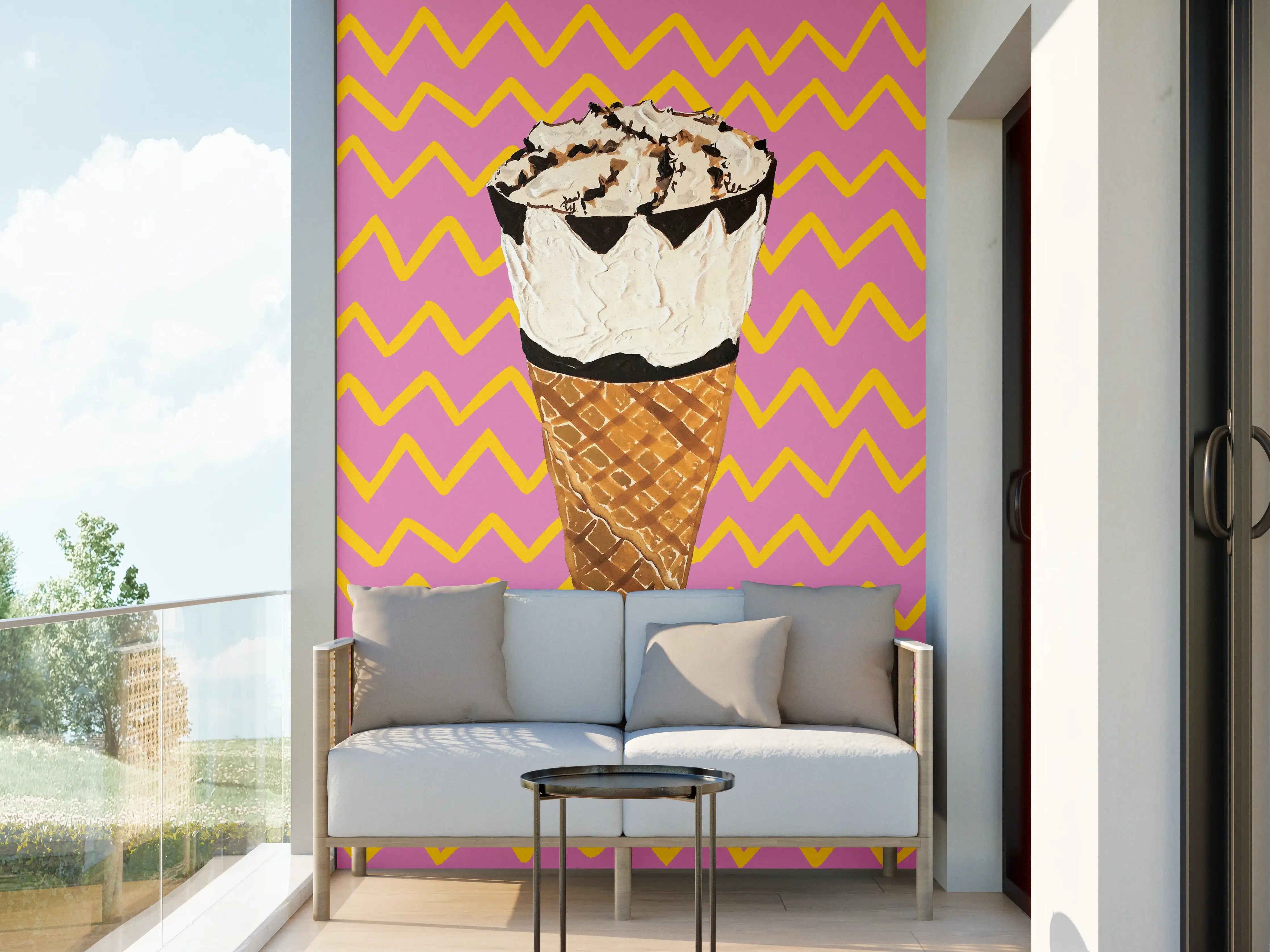 Wandverkleidung außen - Pinkes Cornetto Eis - Gemälde