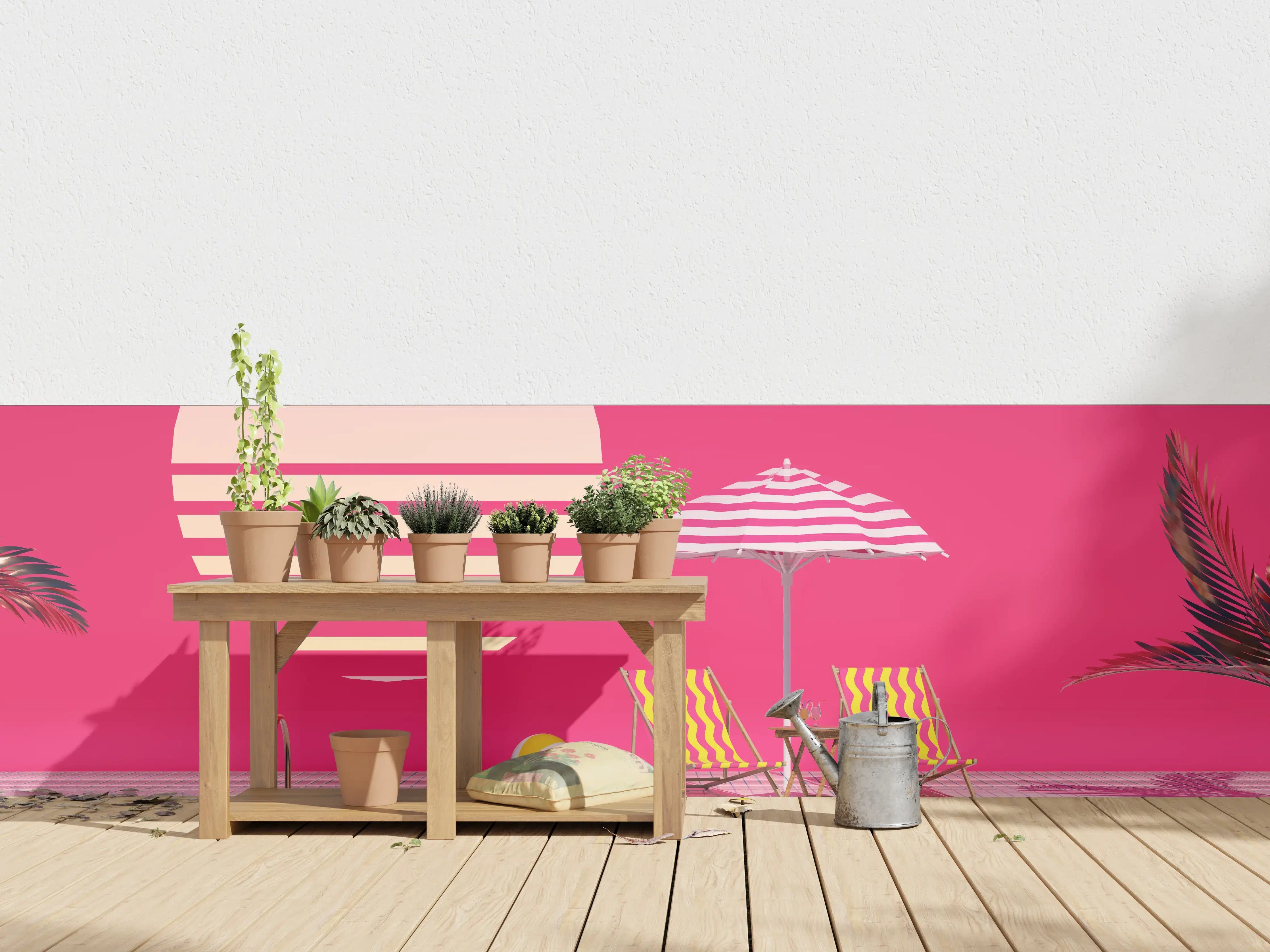 Wandverkleidung außen - Poolparty mit Tropendeko Rosa
