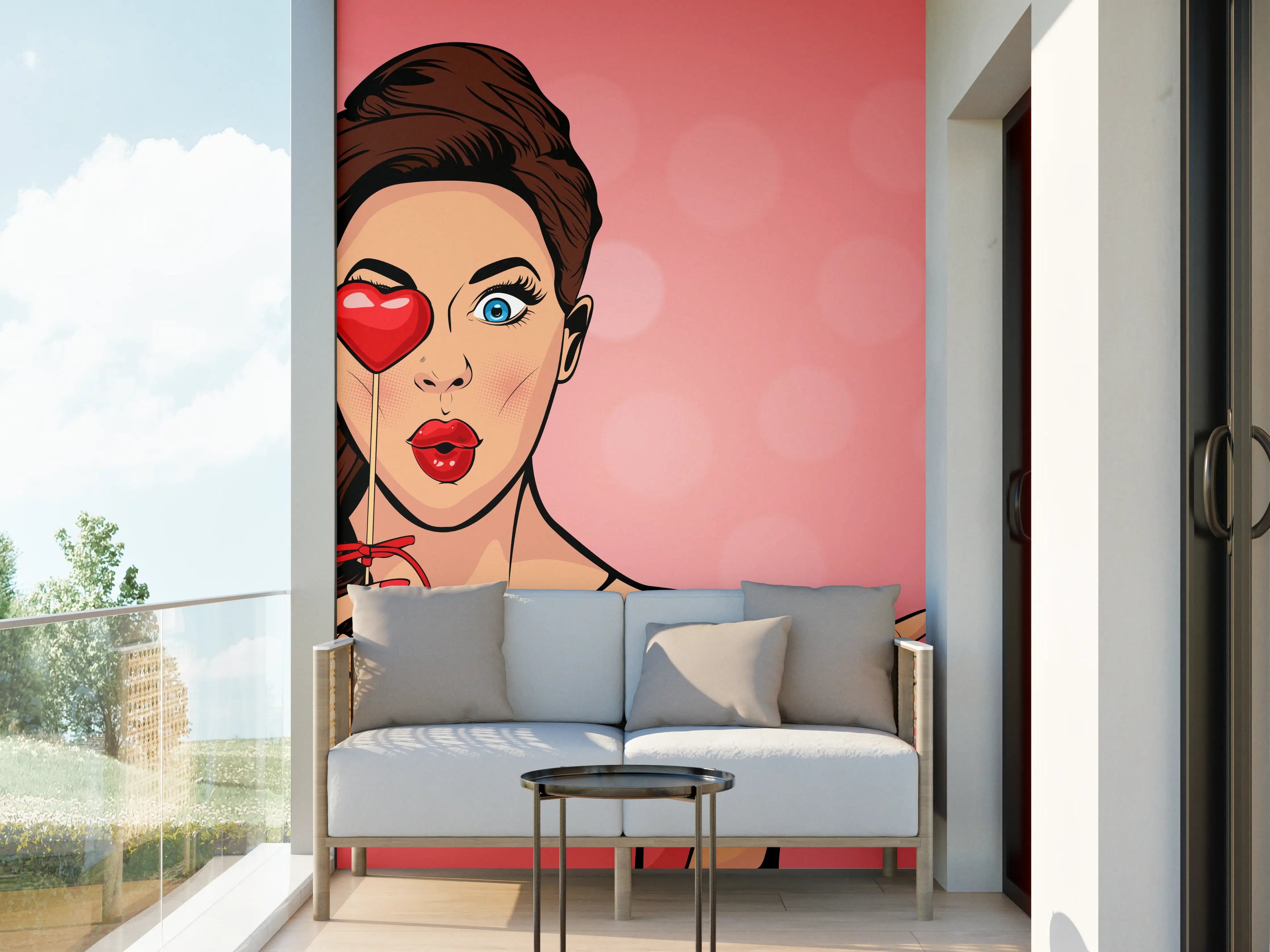 Wandverkleidung außen - Pop-Art-Lady-mit-Herz-Lolly