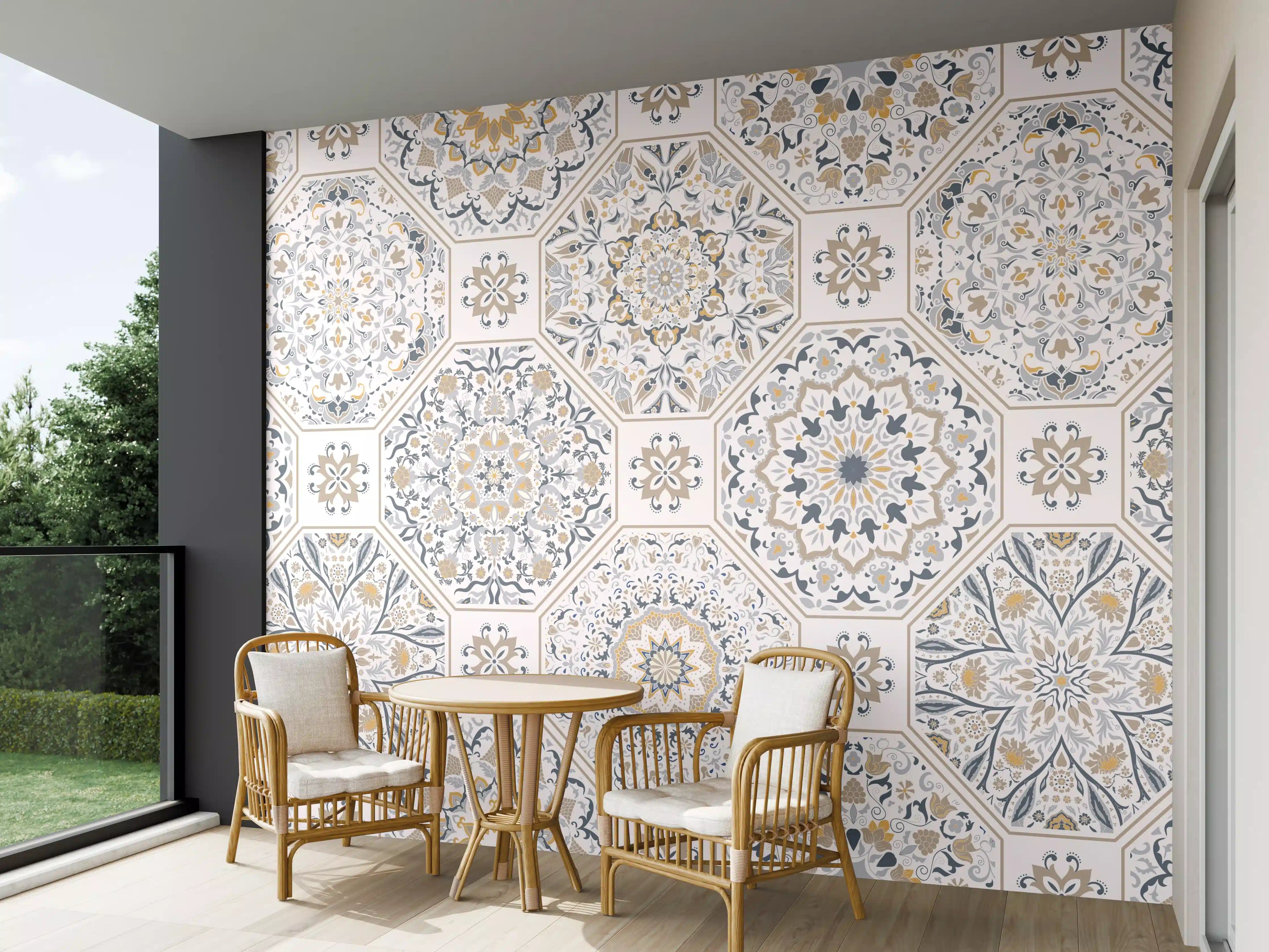 Wandverkleidung außen - Premium Weiß-Grau Ornament-Muster