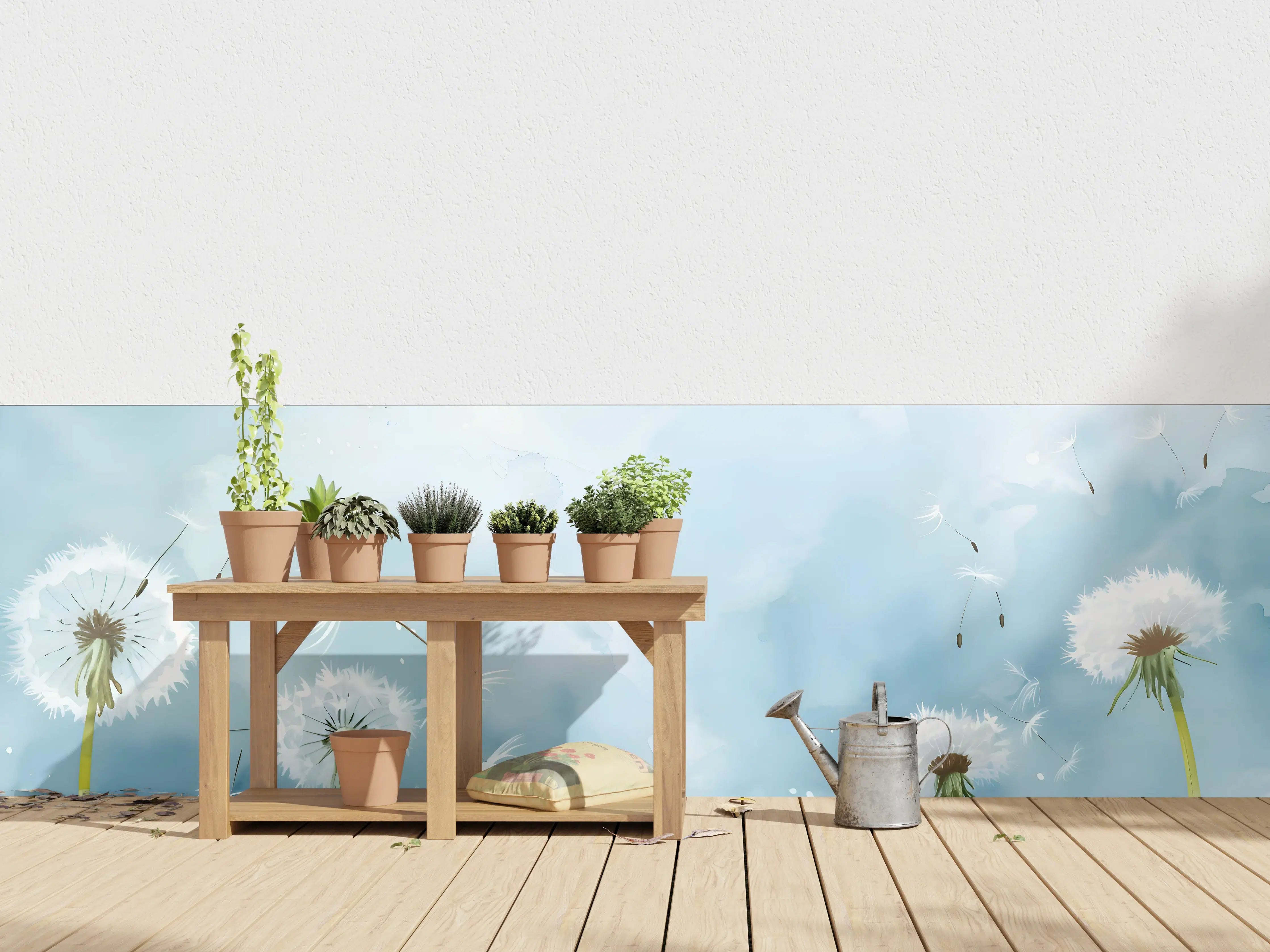 Wandverkleidung außen - Pusteblumen Aquarell Blau-Weiß