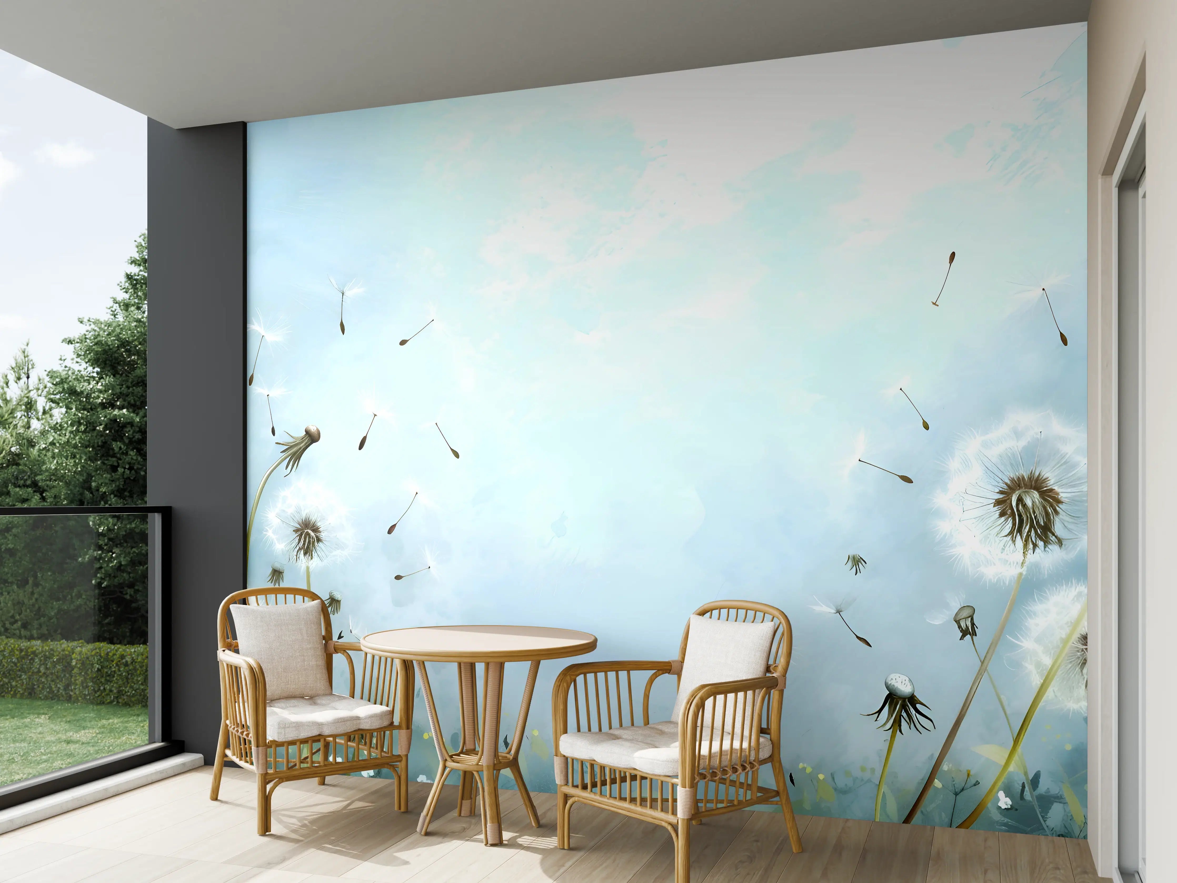 Wandverkleidung außen - Pusteblumen im blauen Himmel
