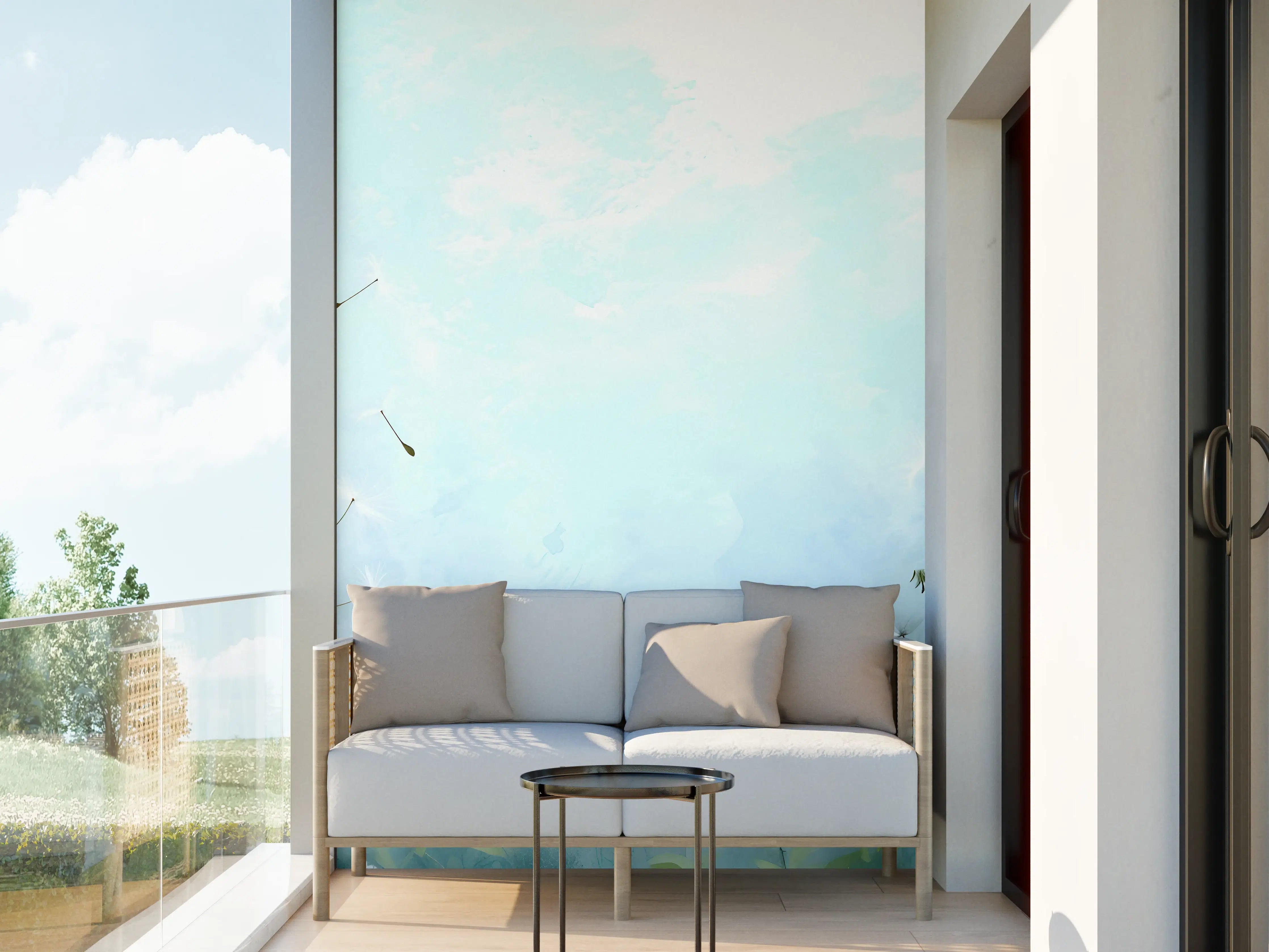 Wandverkleidung außen - Pusteblumen im blauen Himmel