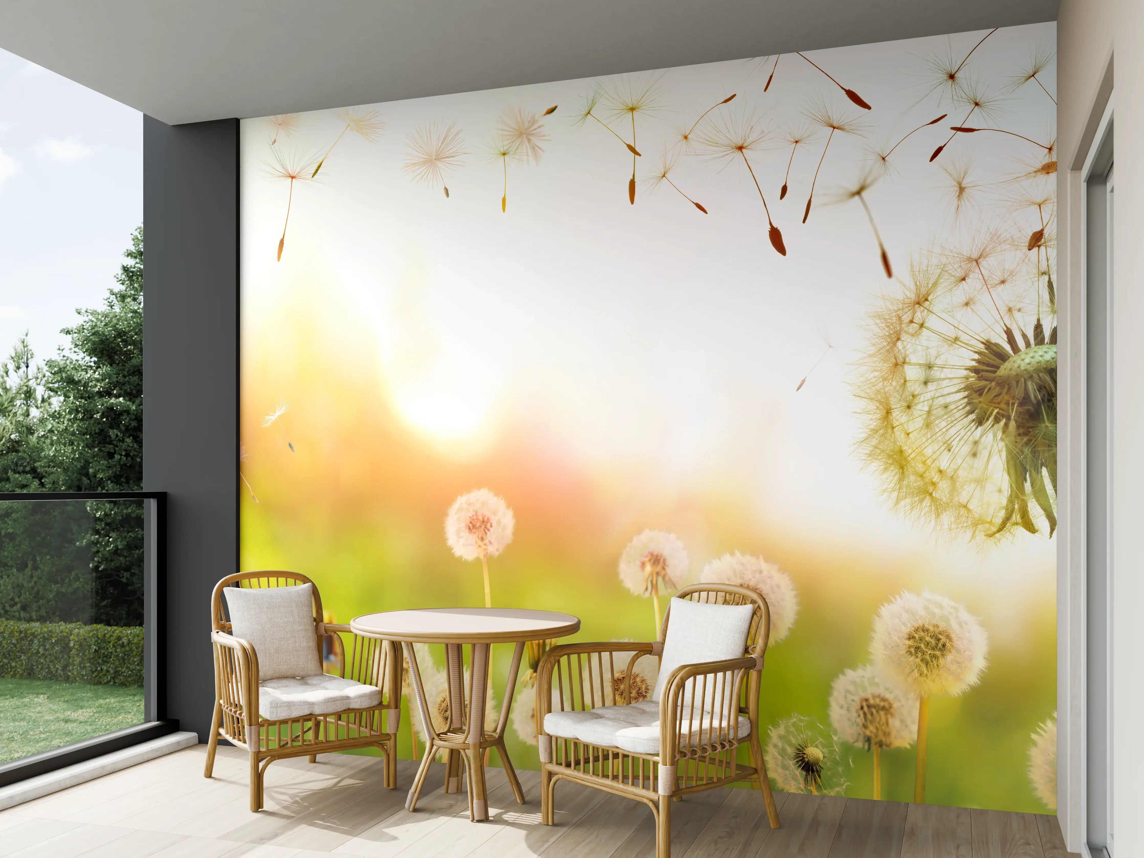 Wandverkleidung außen - Pusteblumen im goldenen Licht