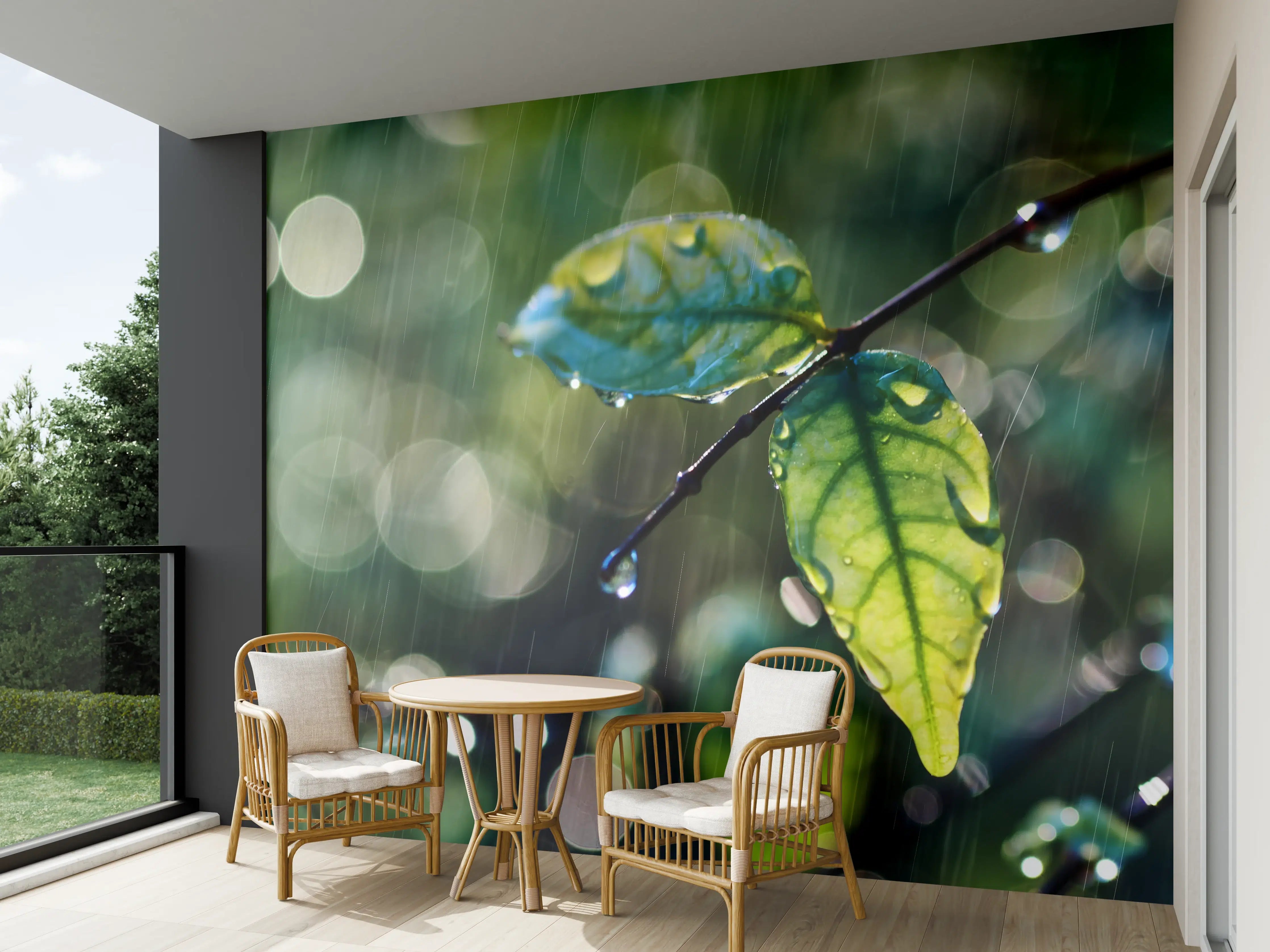 Wandverkleidung außen - Regentropfen auf Blatt