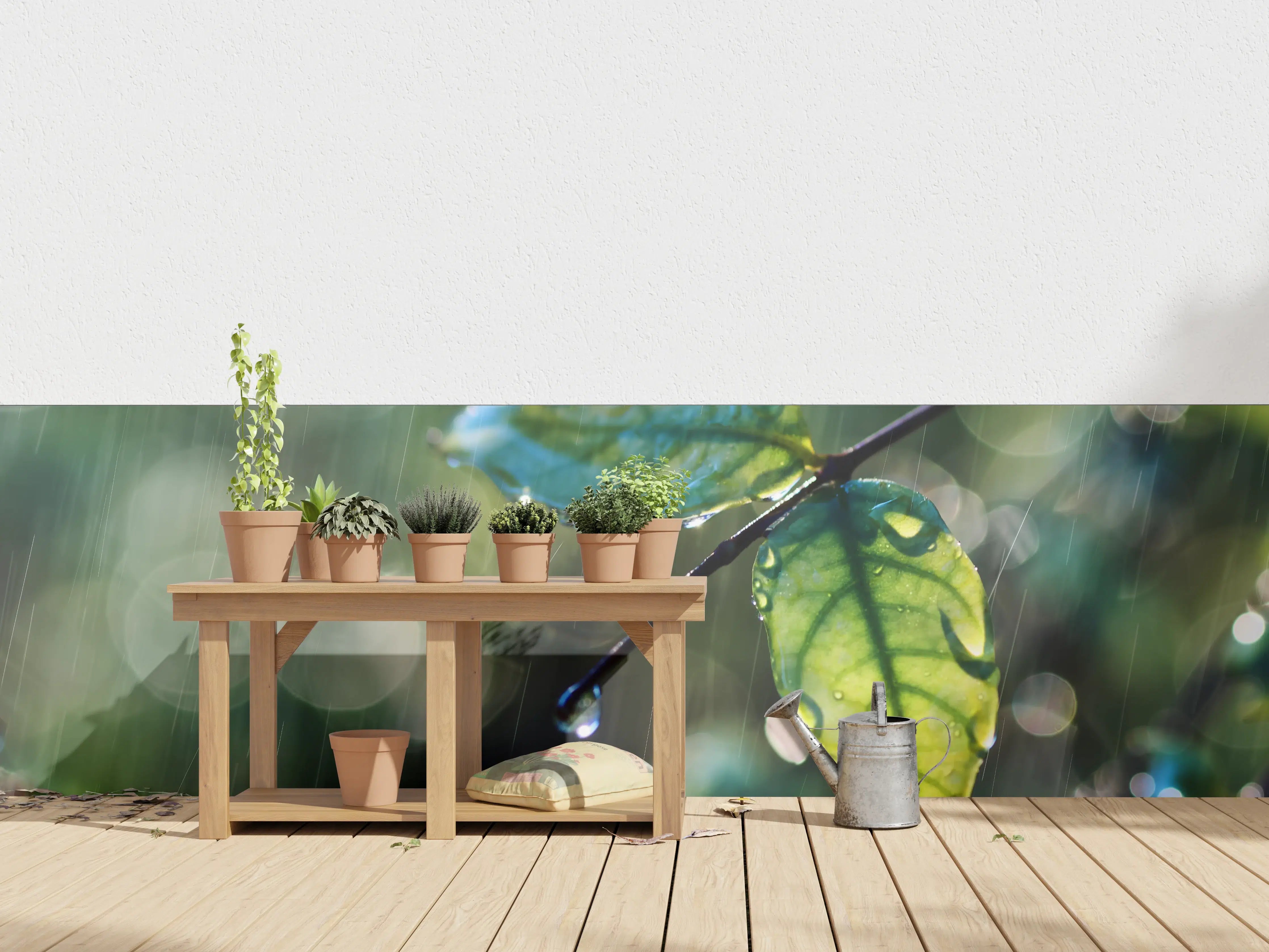 Wandverkleidung außen - Regentropfen auf Blatt