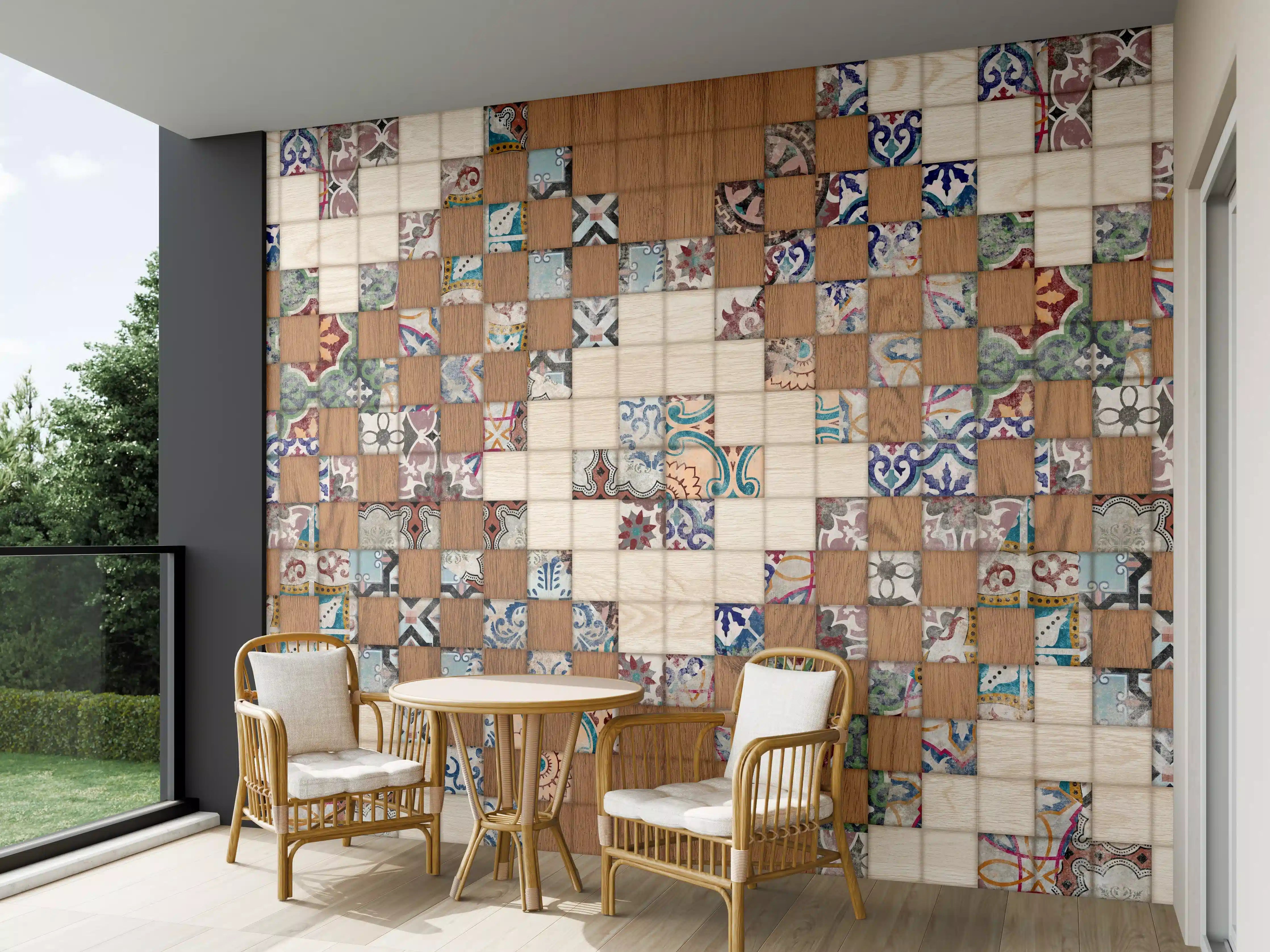 Wandverkleidung außen - Retro Mosaik Holztextur