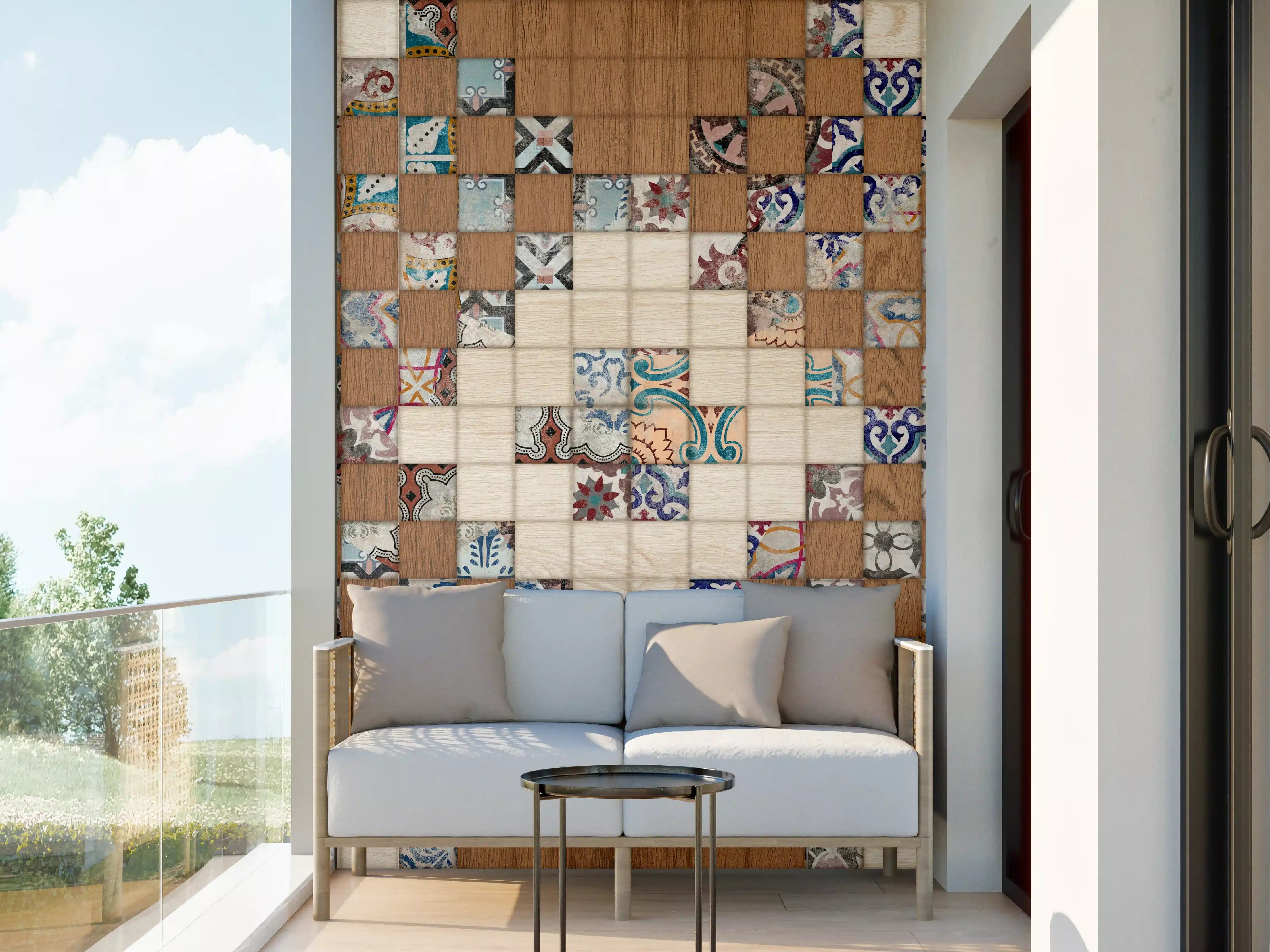 Wandverkleidung außen - Retro Mosaik Holztextur