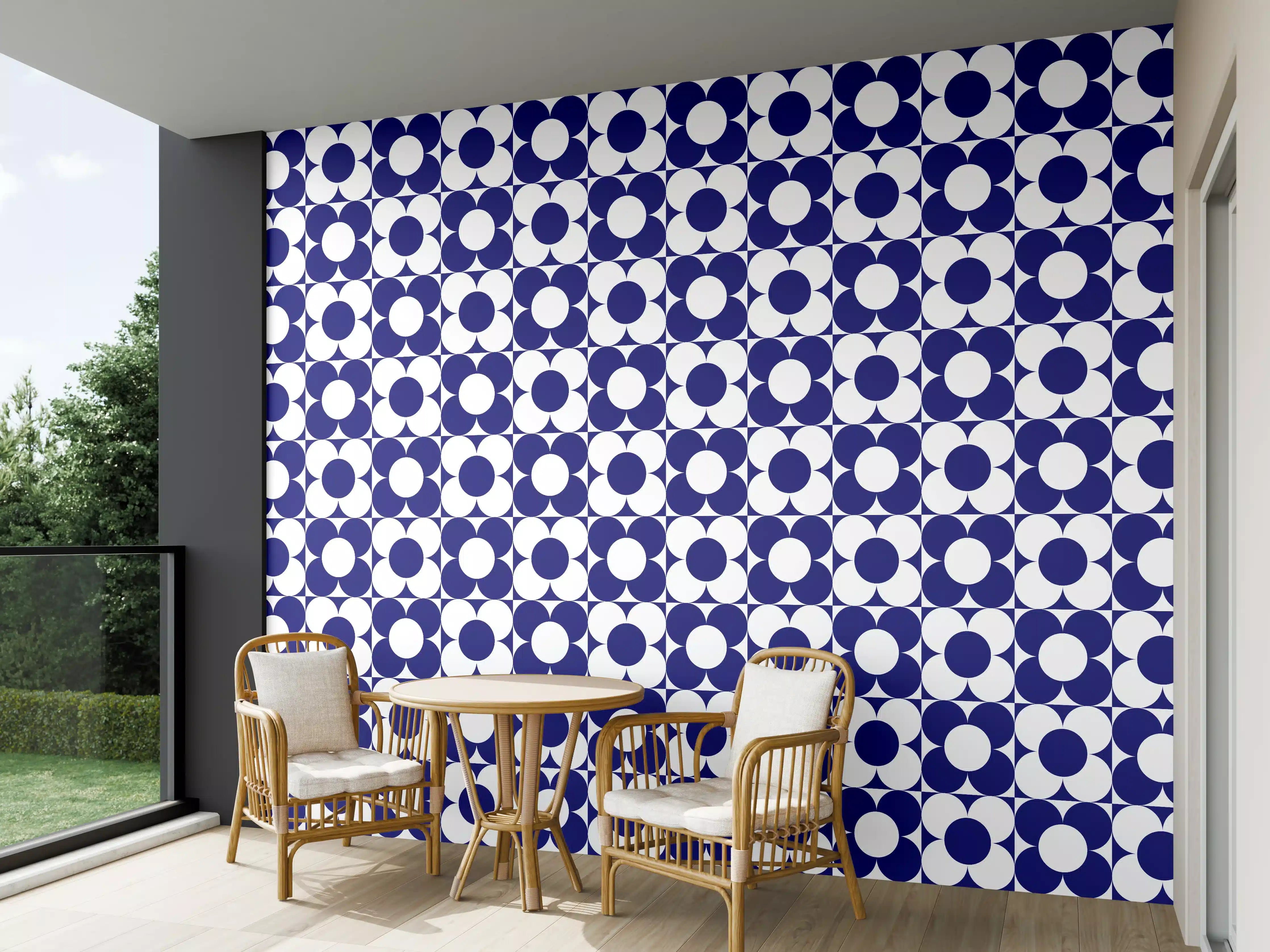 Wandverkleidung außen - Retro-Primavera-Bloemen in Blau