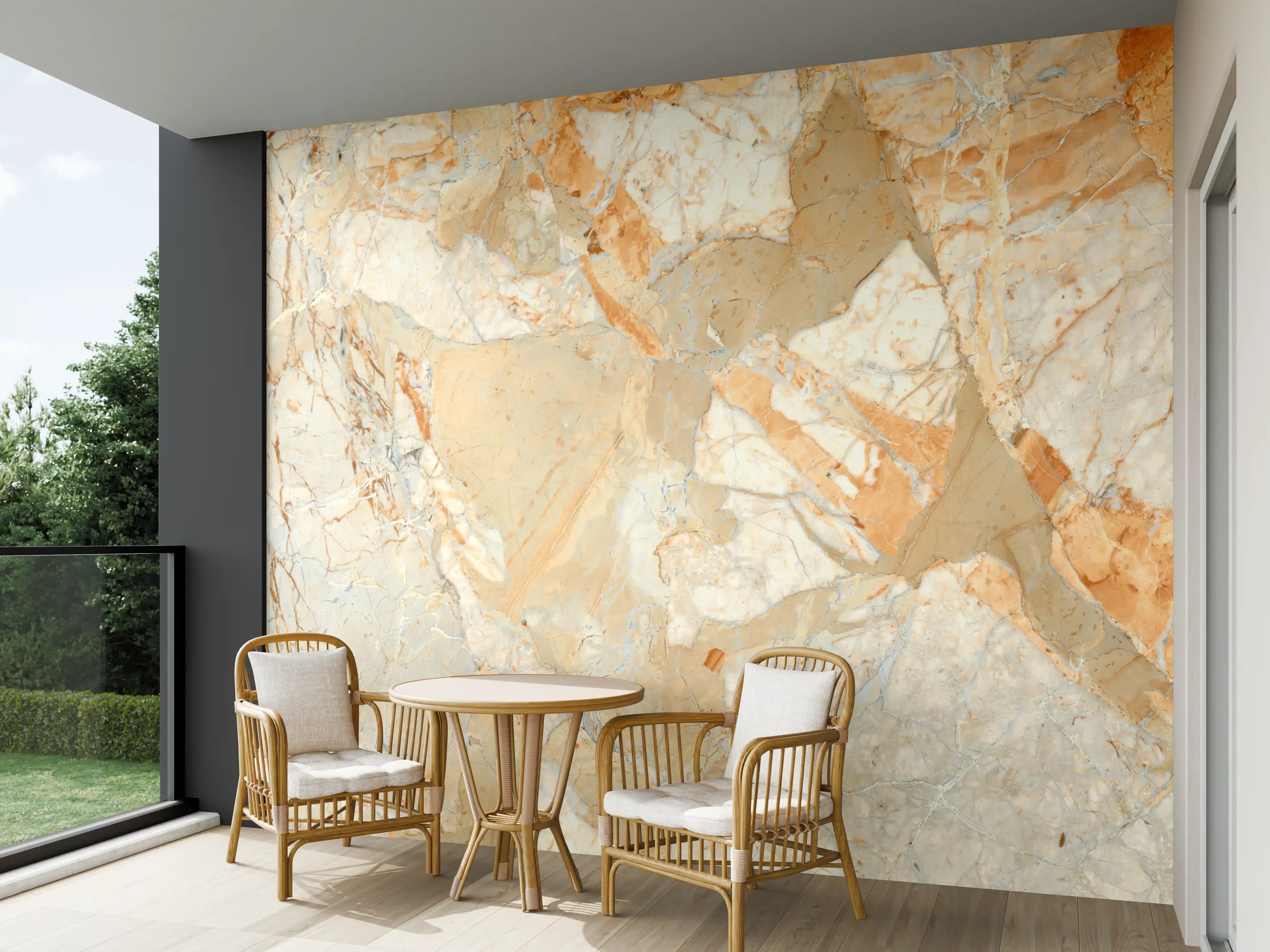 Wandverkleidung außen - Rötlich-beiger rissiger Marmor