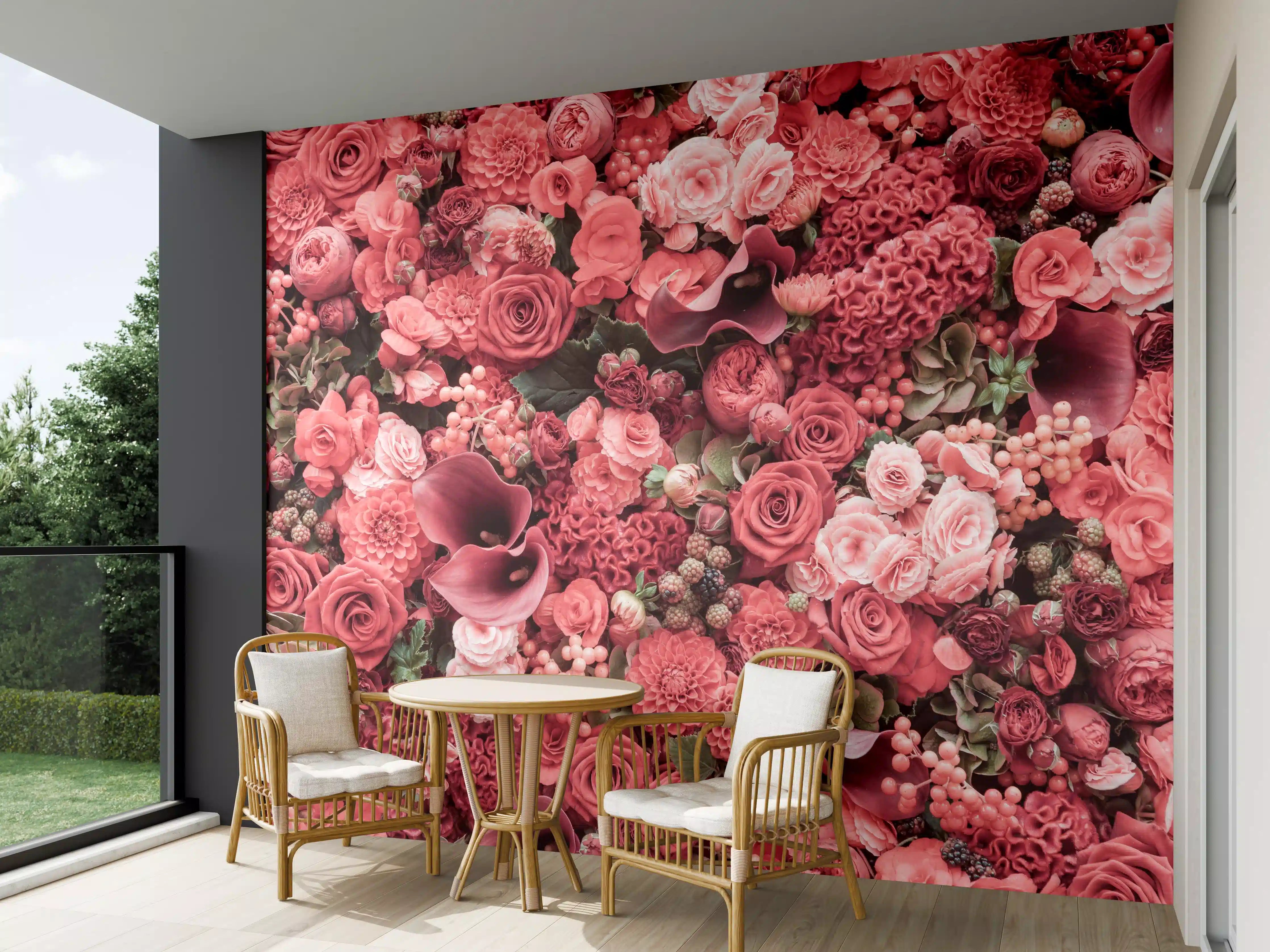 Wandverkleidung außen - Romantische Blumenpracht in Pink Tönen