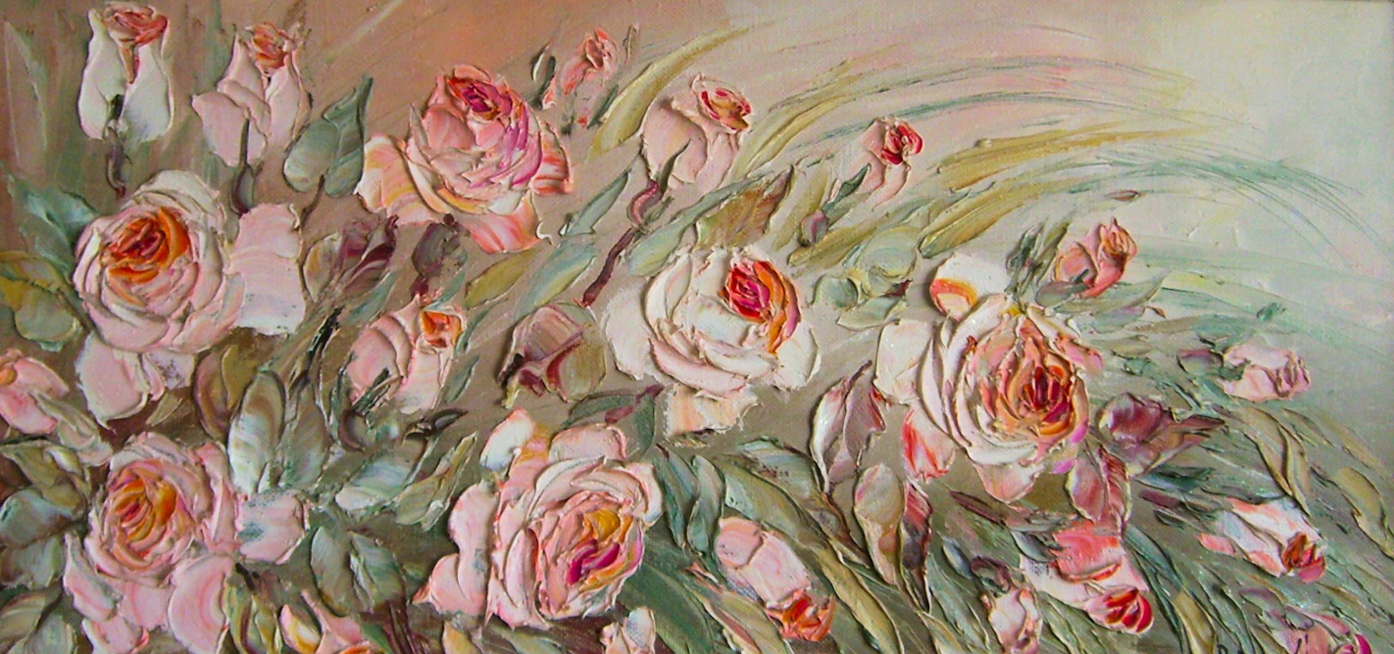 Wandverkleidung außen-Romantische Rosen in Pastellfarben