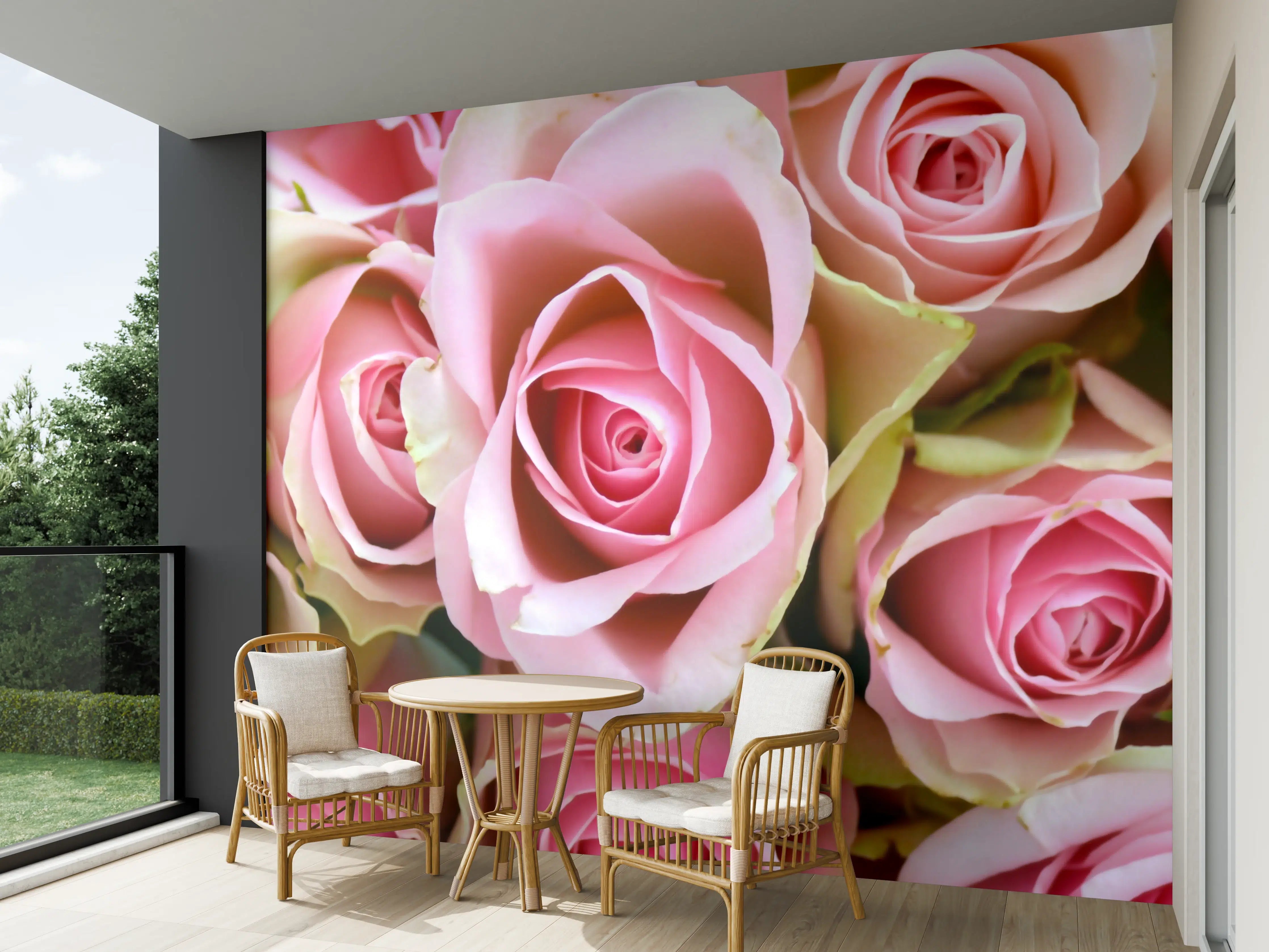 Wandverkleidung außen - Romantische rosa Blumen in zarten Pastelltönen