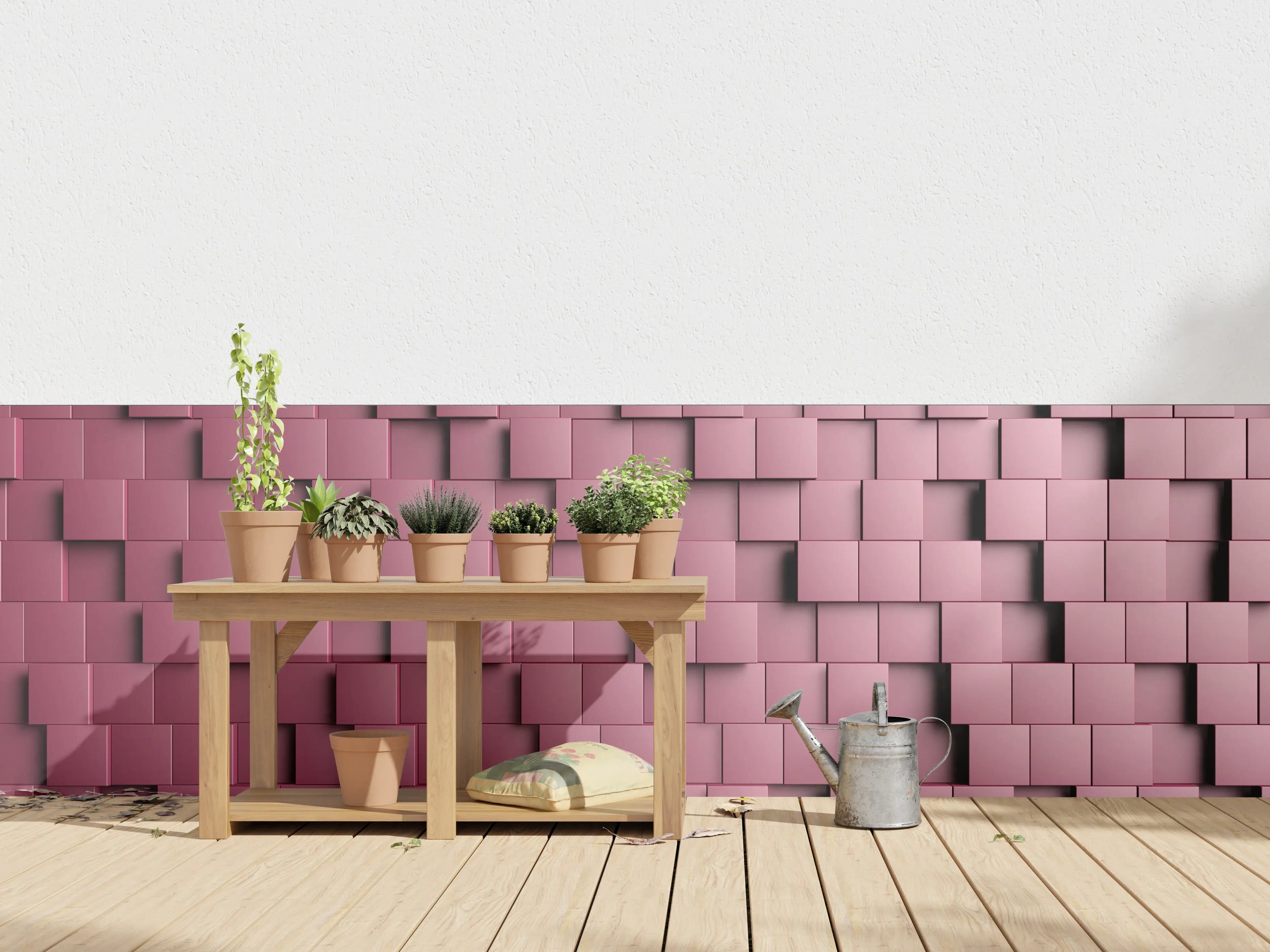 Wandverkleidung außen - Rosa 3D-Wandpaneele mit Quadratmuster