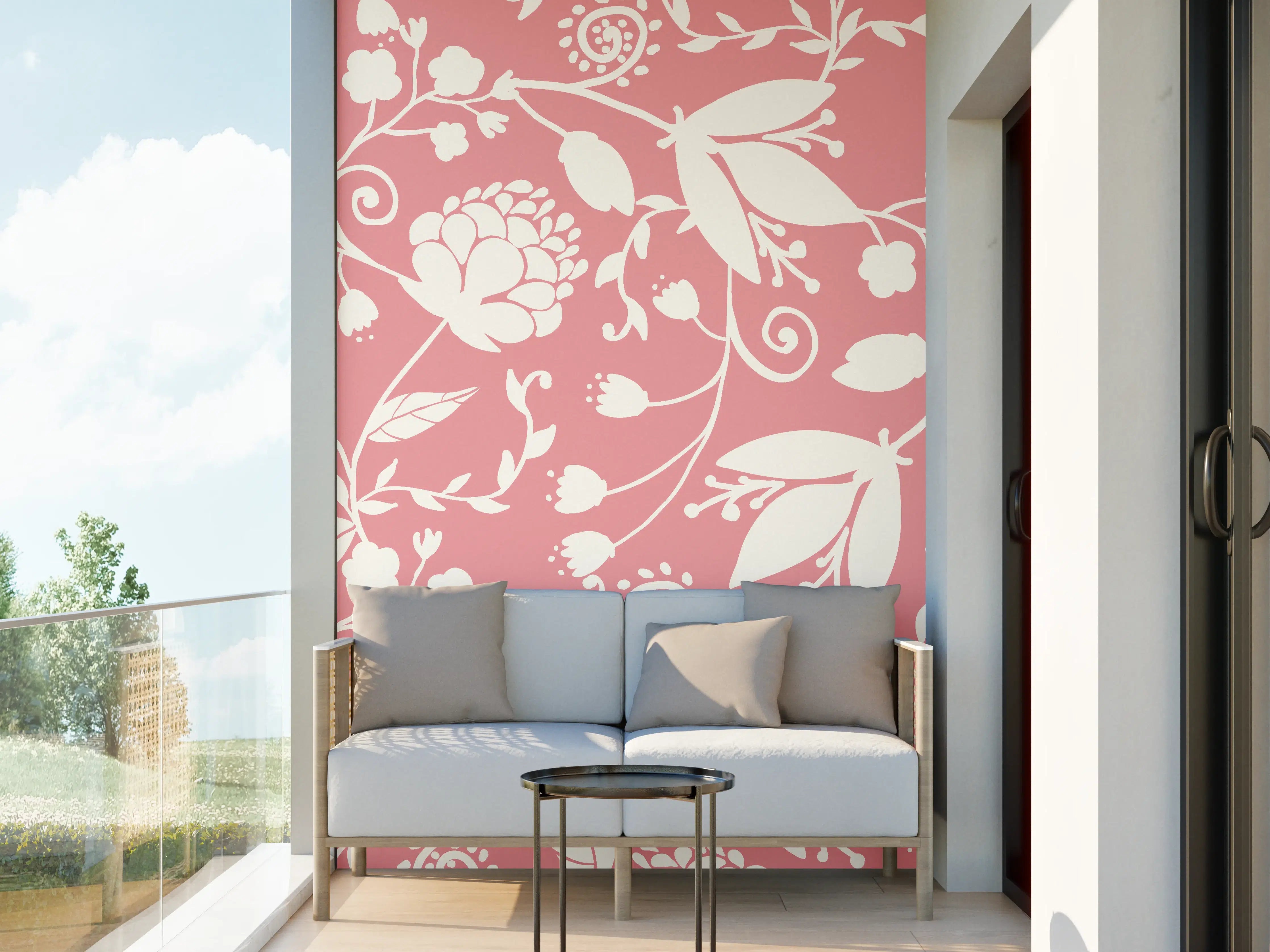 Wandverkleidung außen - Rosa Blütenmuster Wanddesign