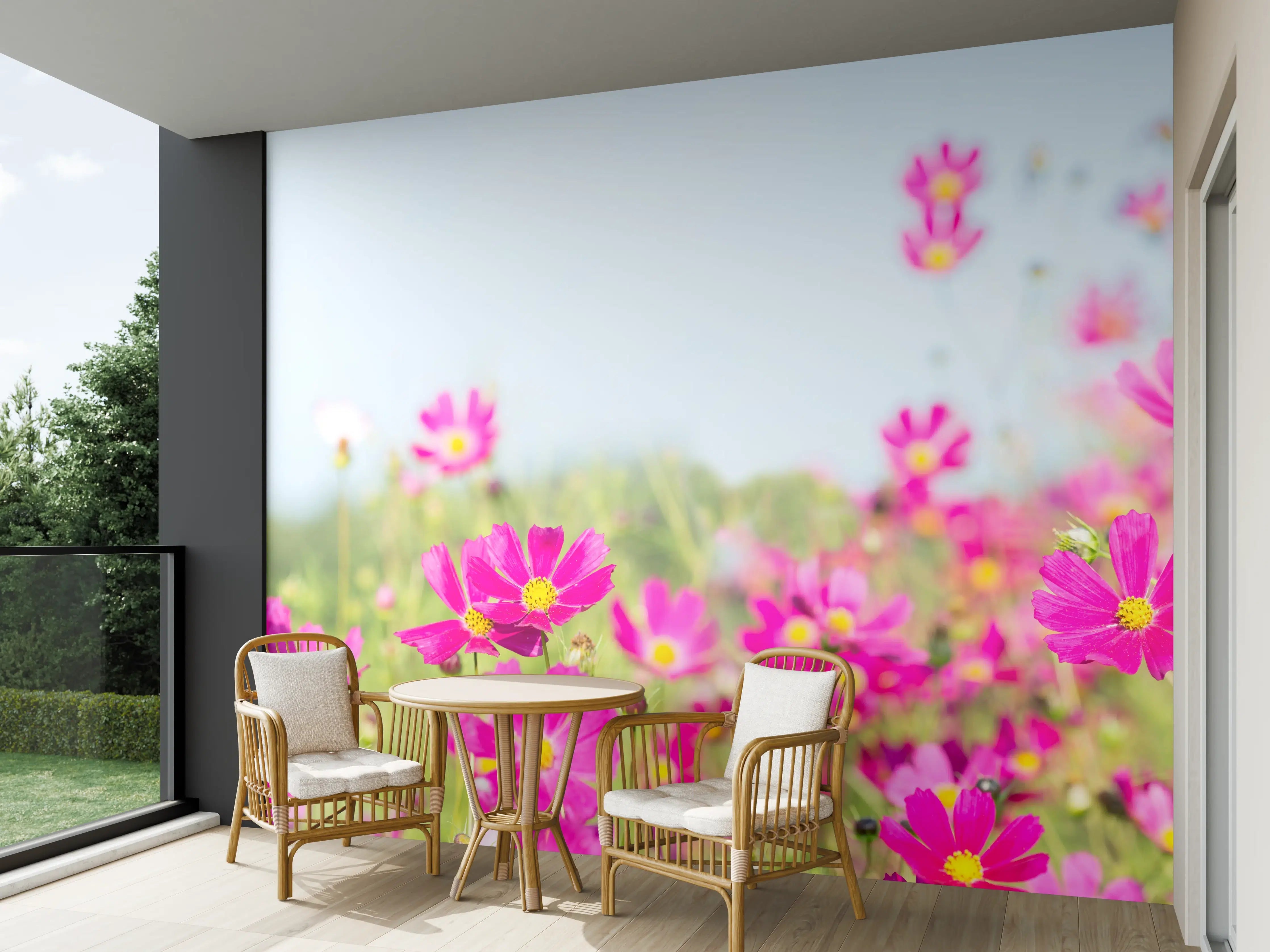 Wandverkleidung außen - Rosa Blumenwiese Panorama