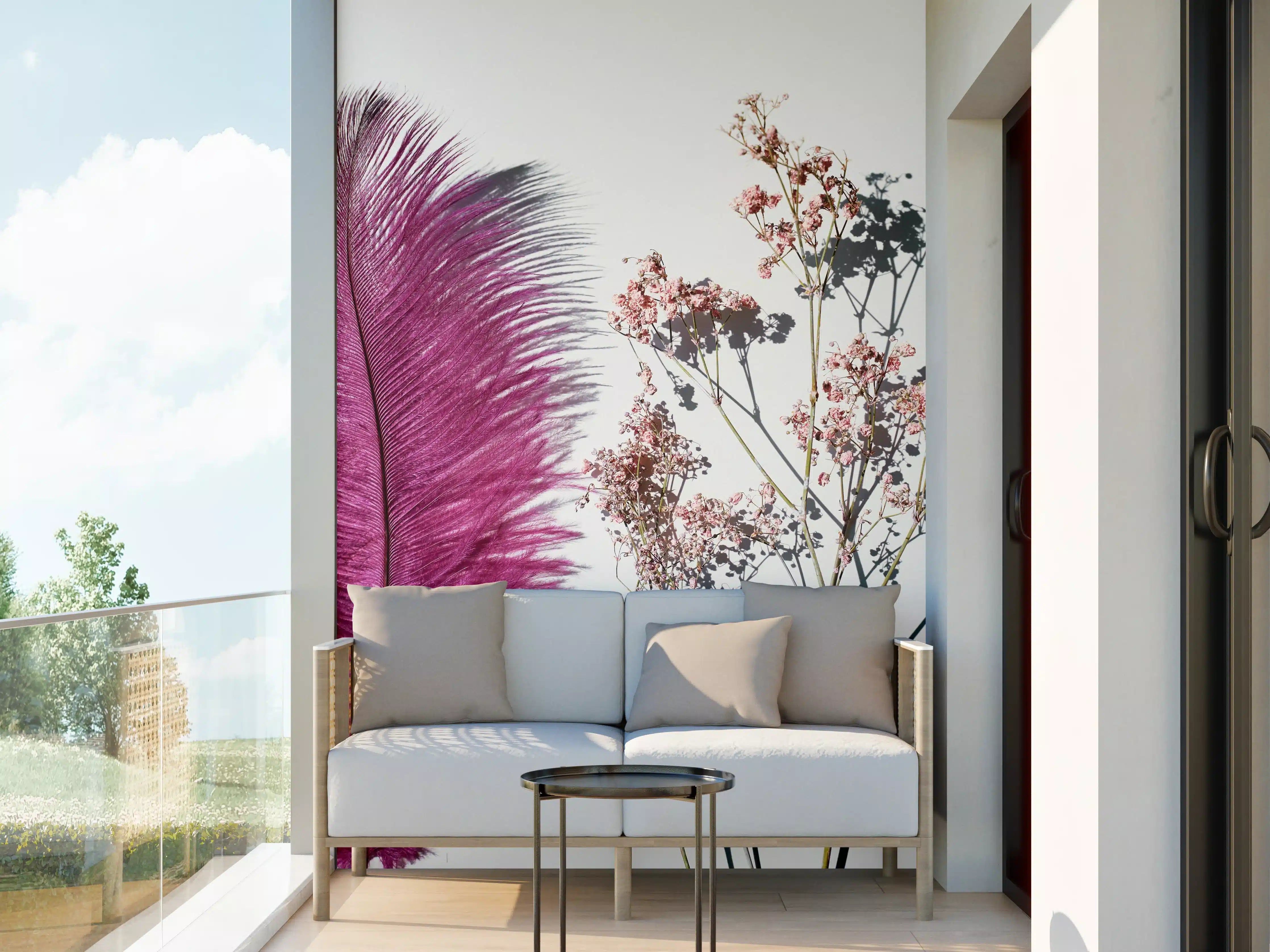 Wandverkleidung außen - Rosa Feder und Trockenblumen