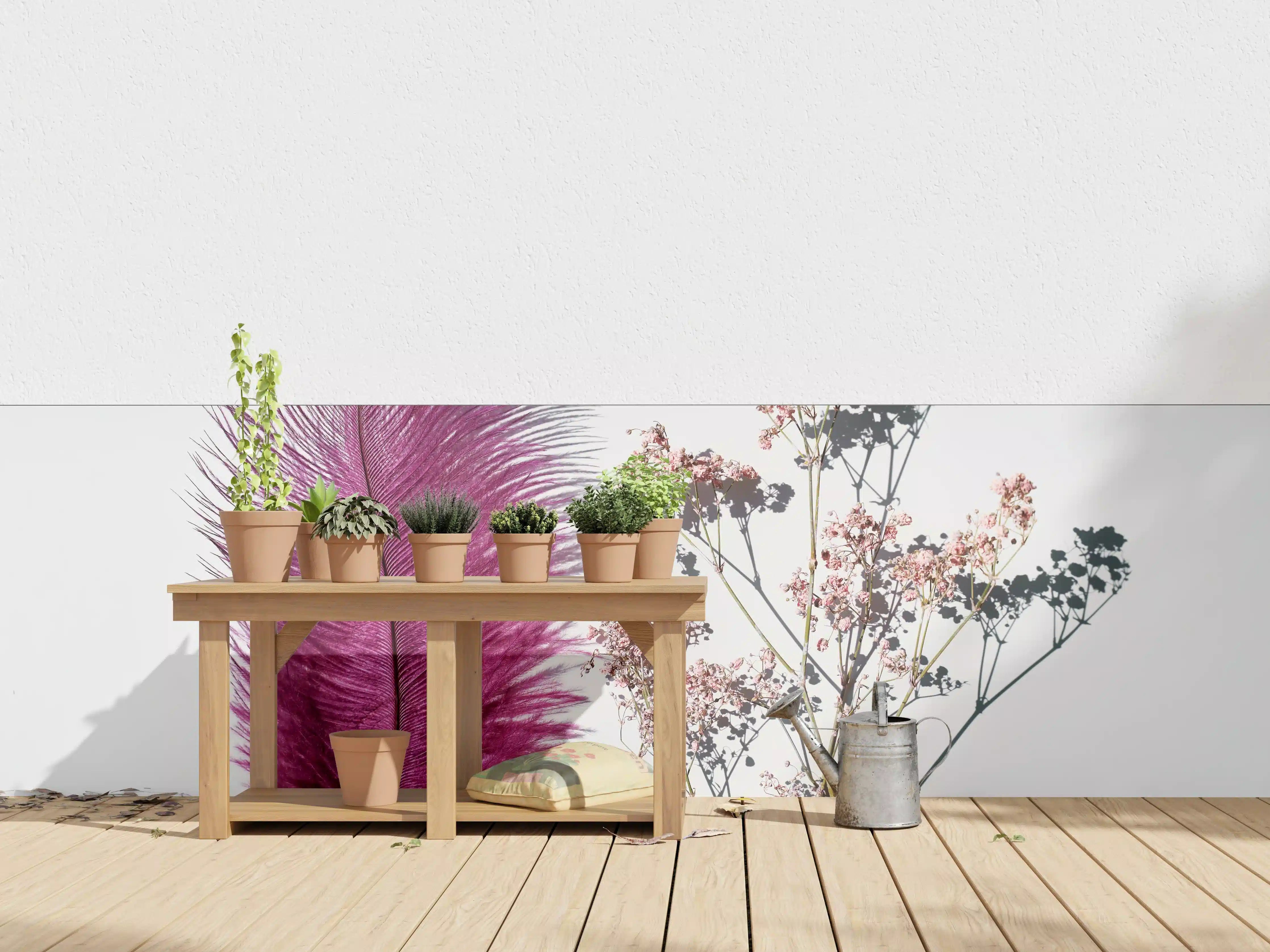 Wandverkleidung außen - Rosa Feder und Trockenblumen