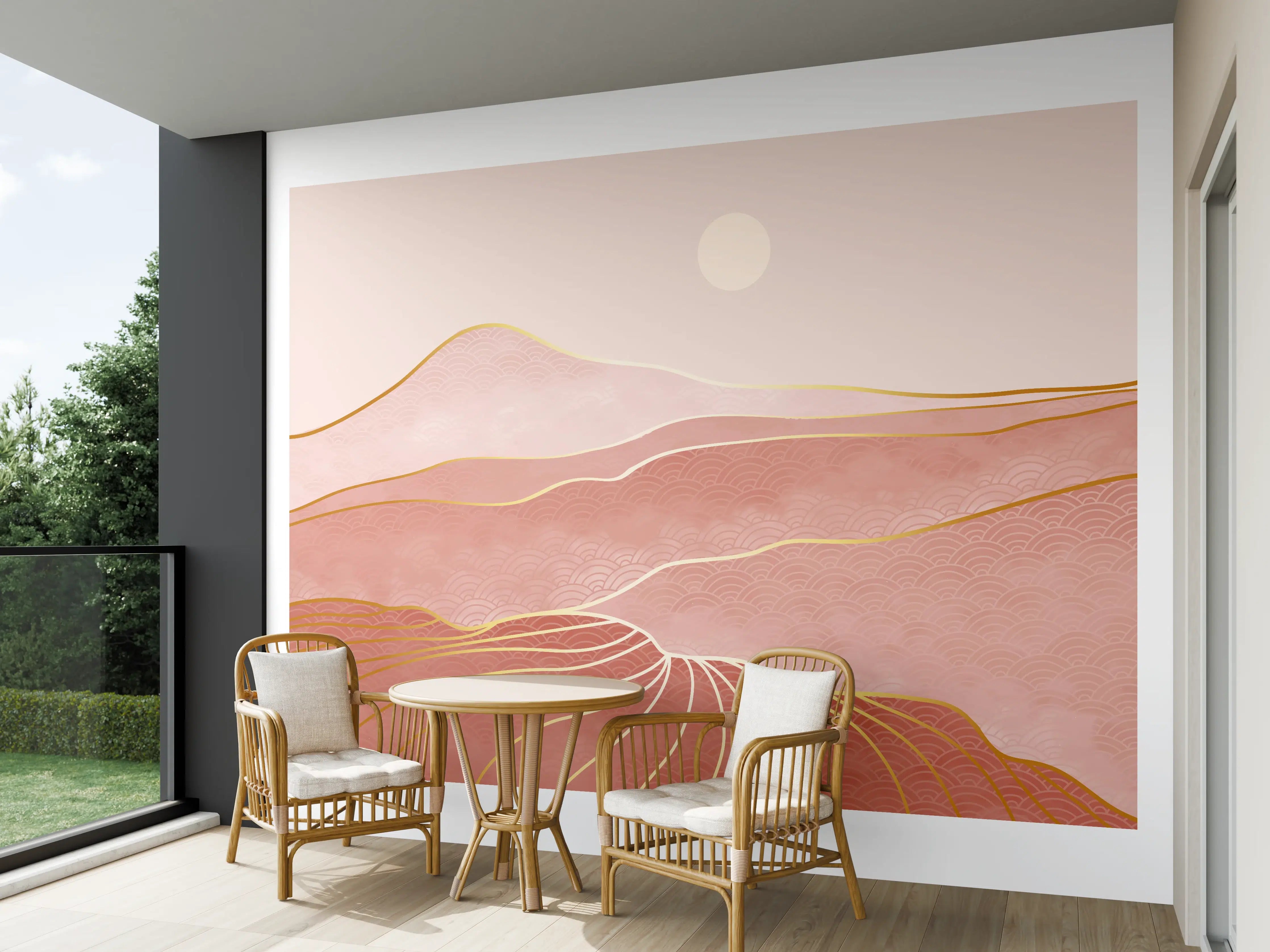 Wandverkleidung außen - Rosa-Hügellandschaft bei Sonnenuntergang