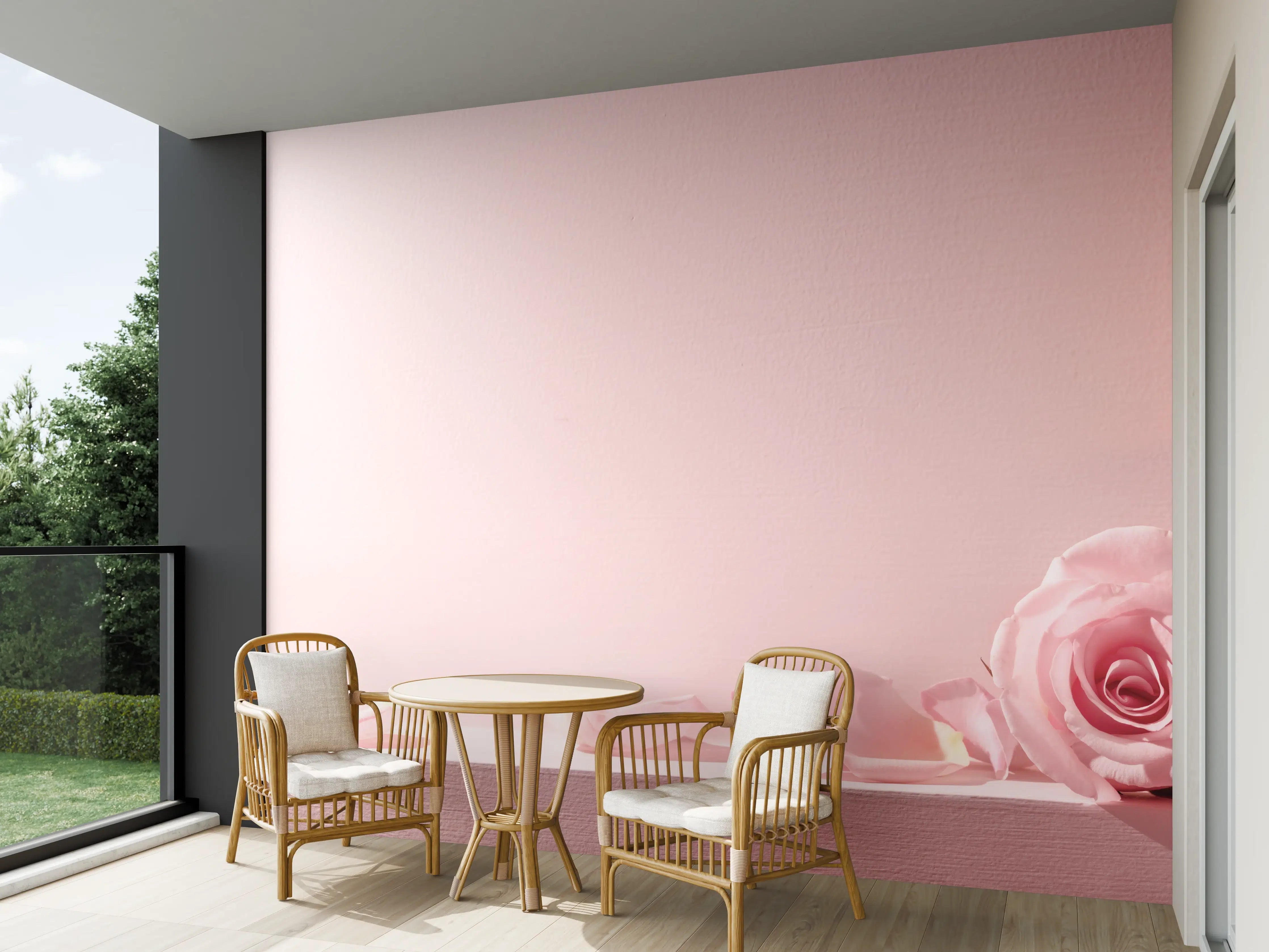 Wandverkleidung außen - Rosa Rosen und Kerze auf einem rosa Hintergrund