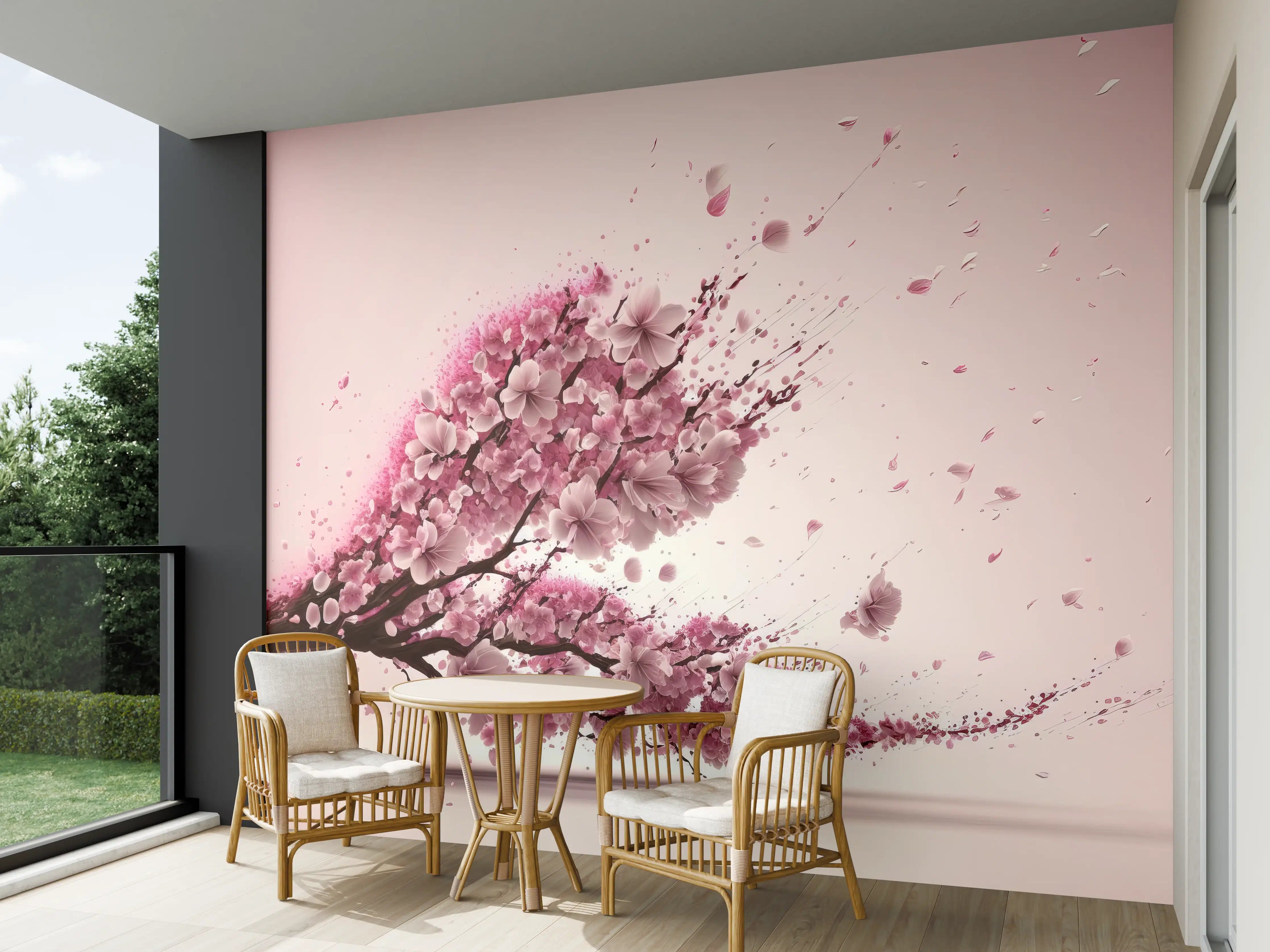 Wandverkleidung außen - Rosa Sakura Kirschblütenzweig