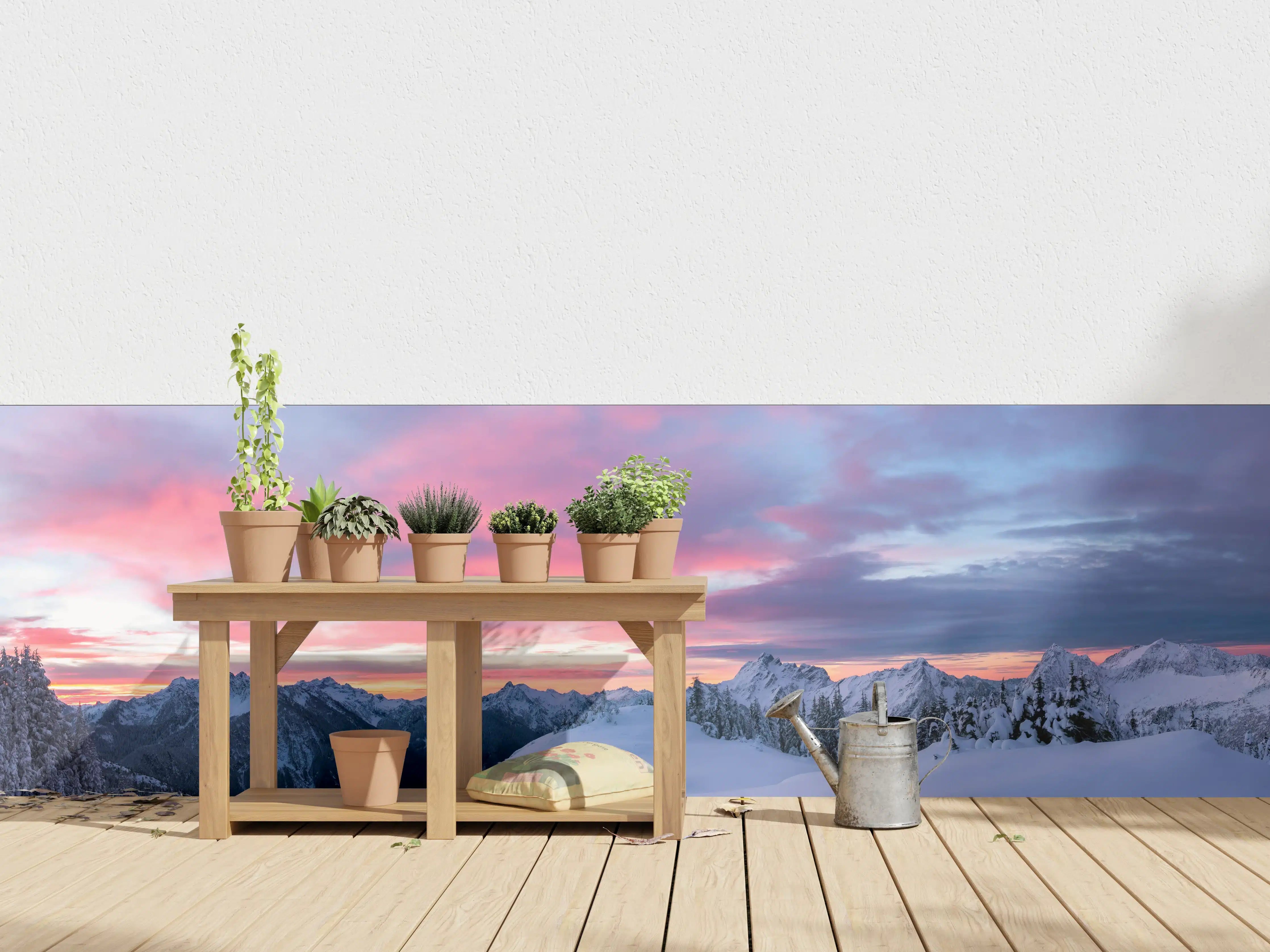 Wandverkleidung außen - Rosa Sonnenuntergang Bergpanorama