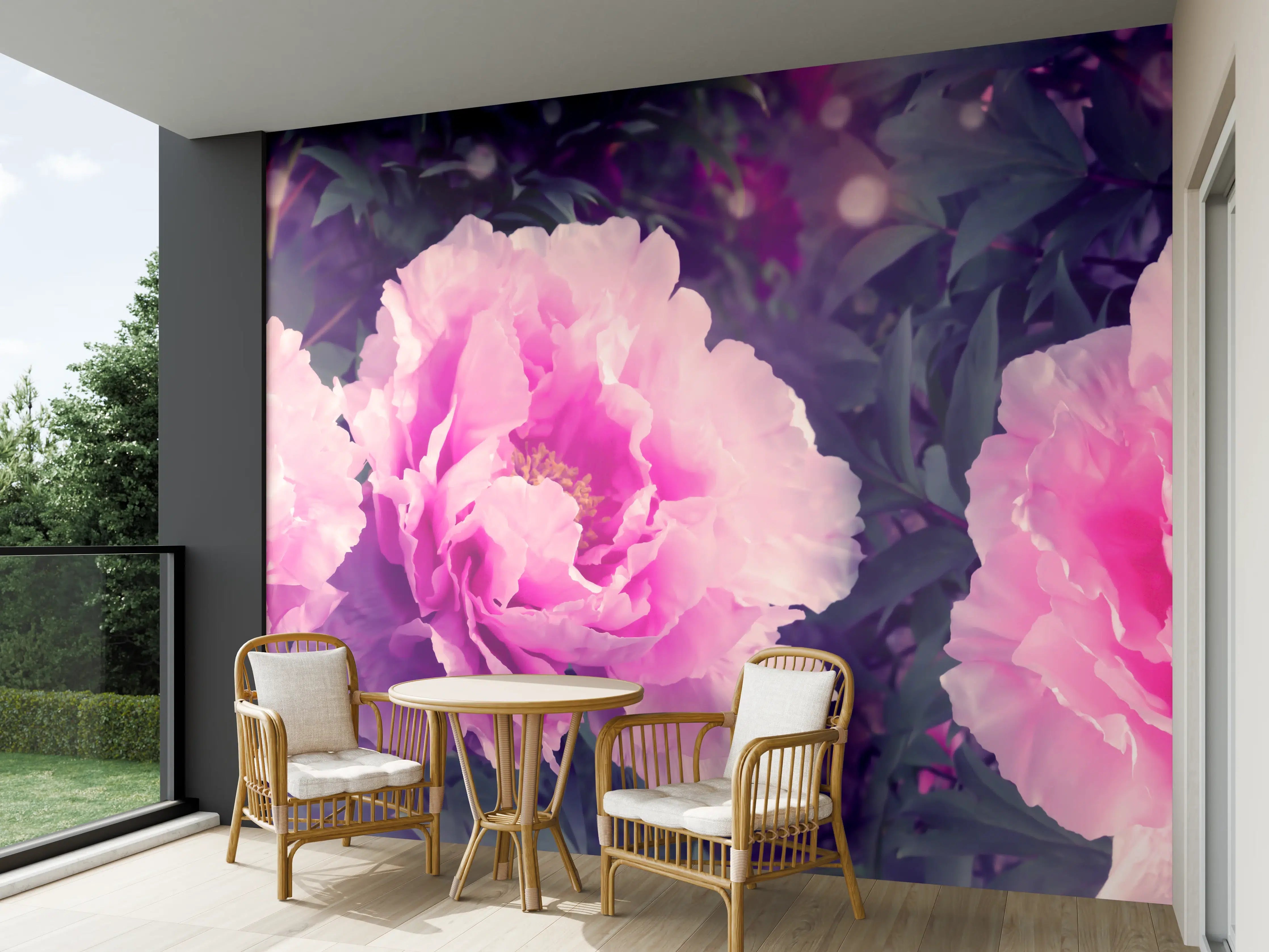Wandverkleidung außen - Rosa-Weiße Pfingstrosen