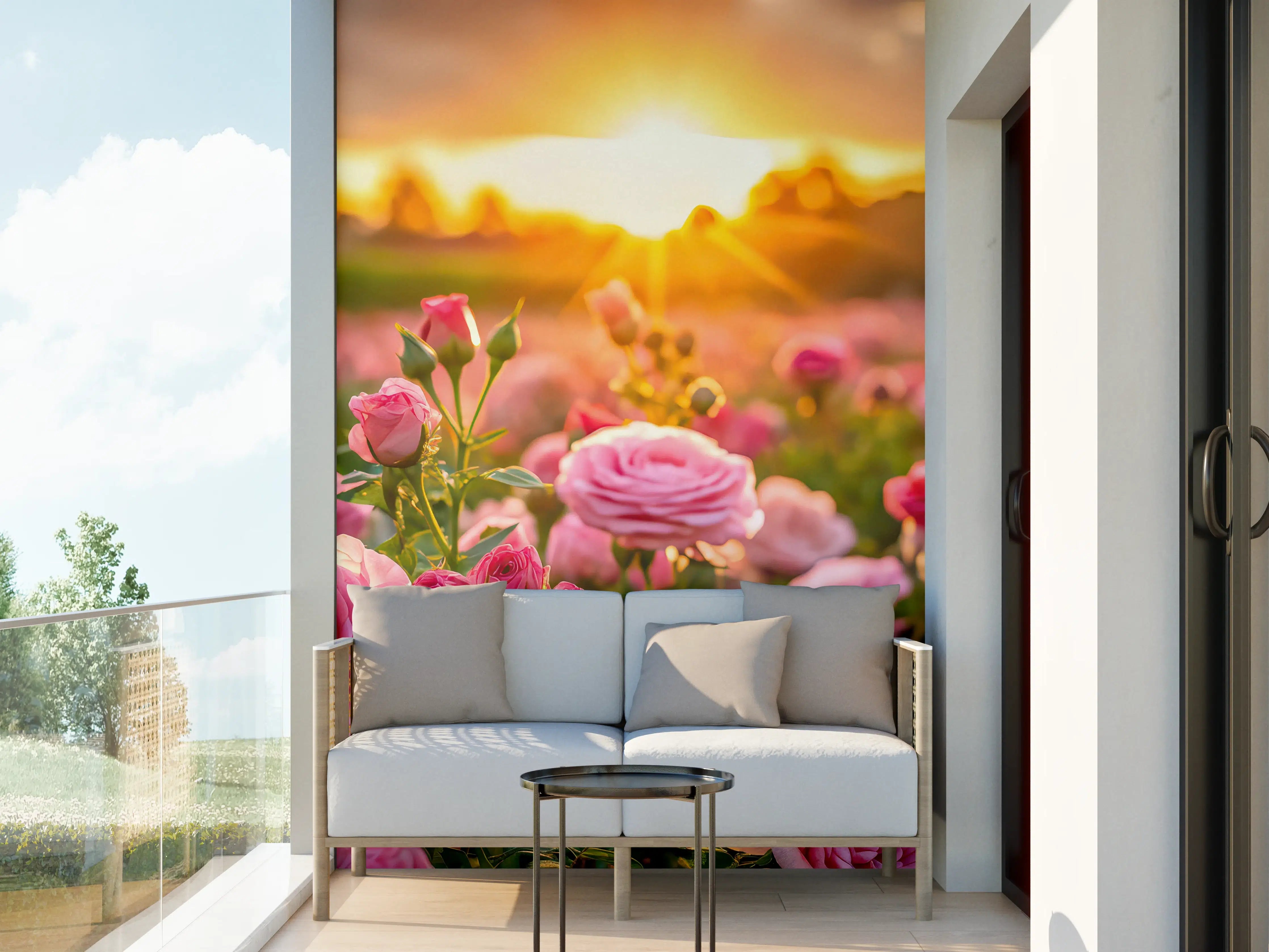 Wandverkleidung außen - Rosenwiese bei Sonnenuntergang