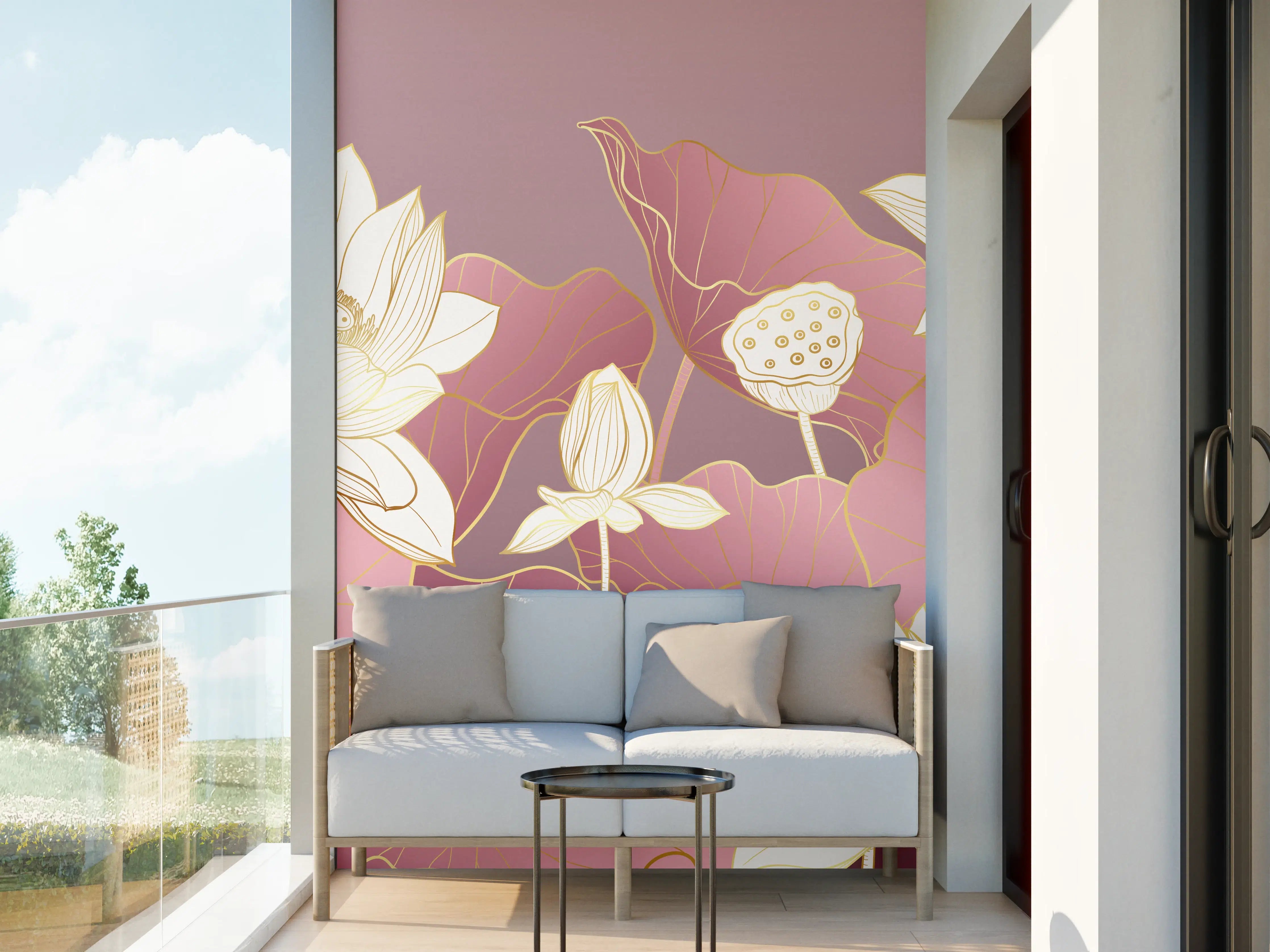 Wandverkleidung außen - Rosige Lotusblüten in Pastellfarben