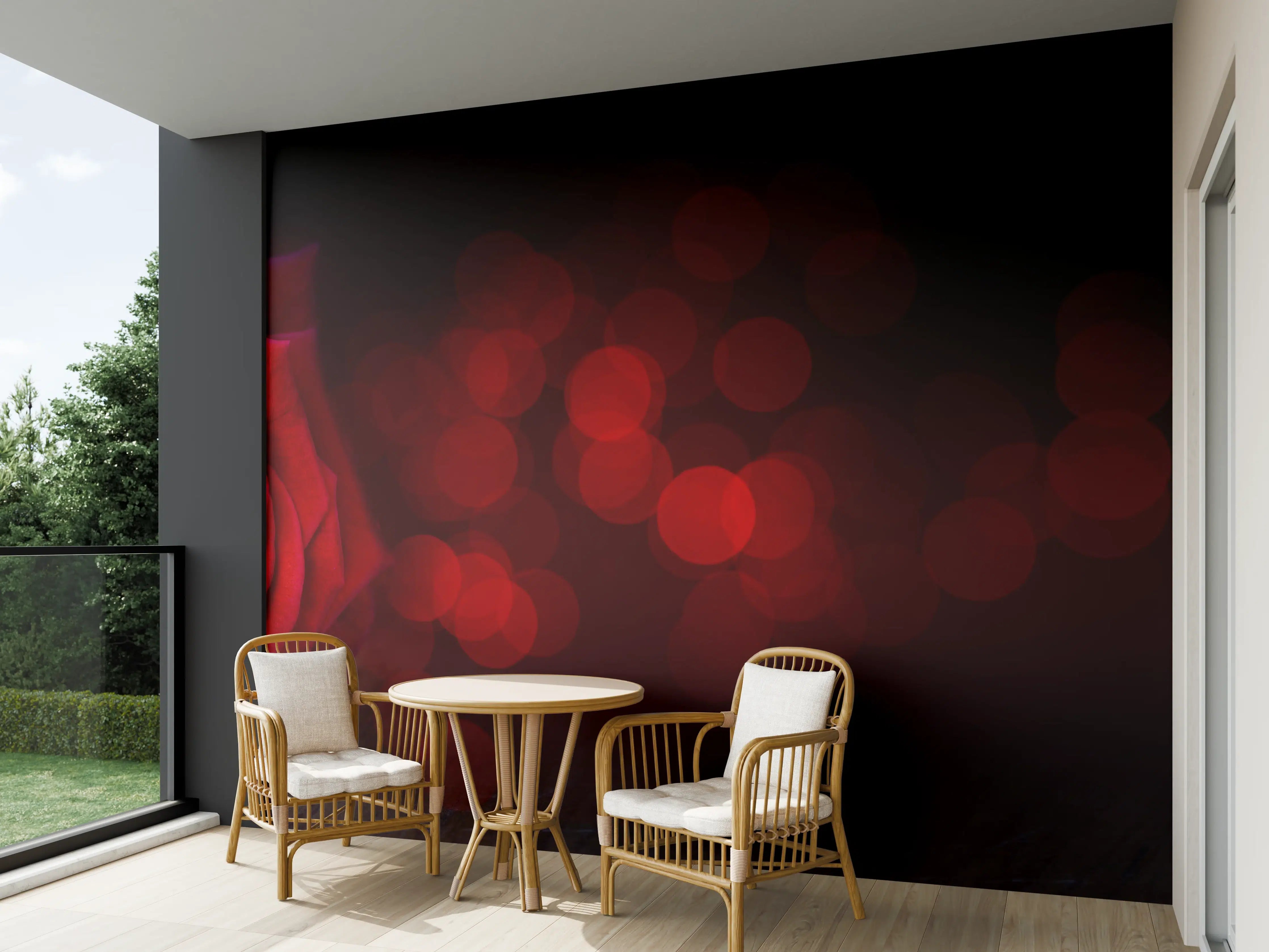 Wandverkleidung außen - Rote Rose auf schwarzem Hintergrund