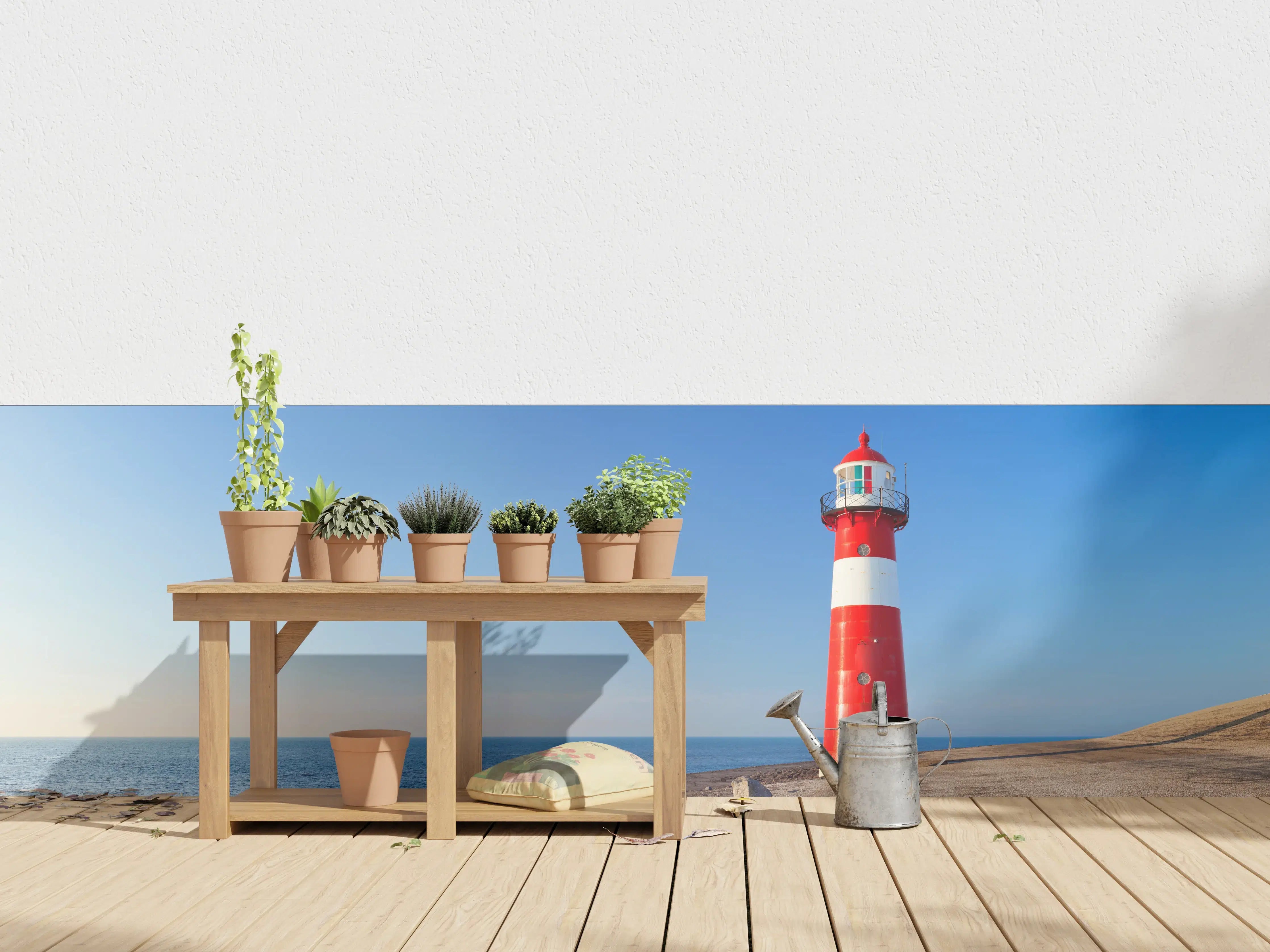 Wandverkleidung außen - Roter Leuchtturm am Meer