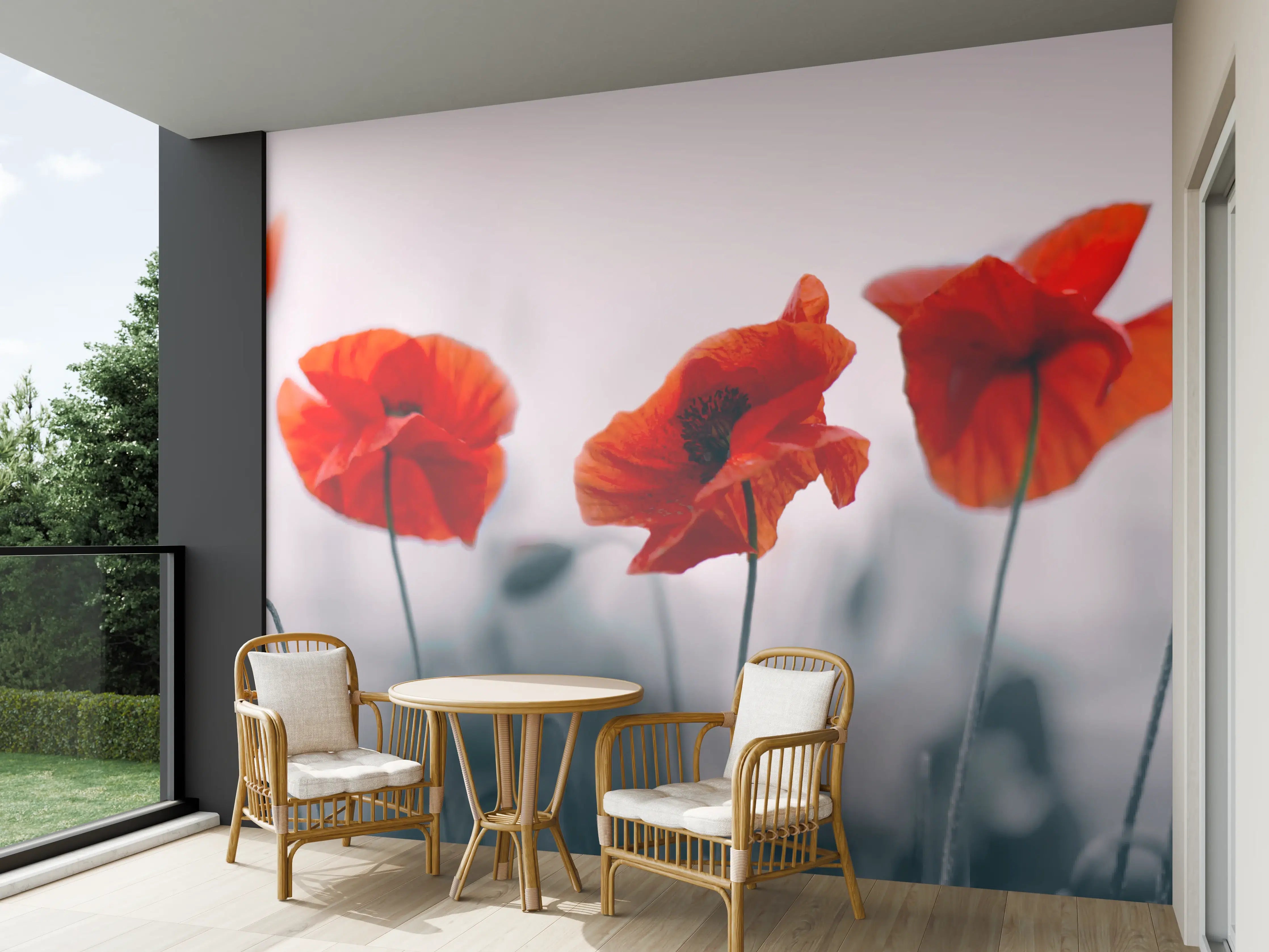 Wandverkleidung außen - Roter Mohn auf hellem Hintergrund
