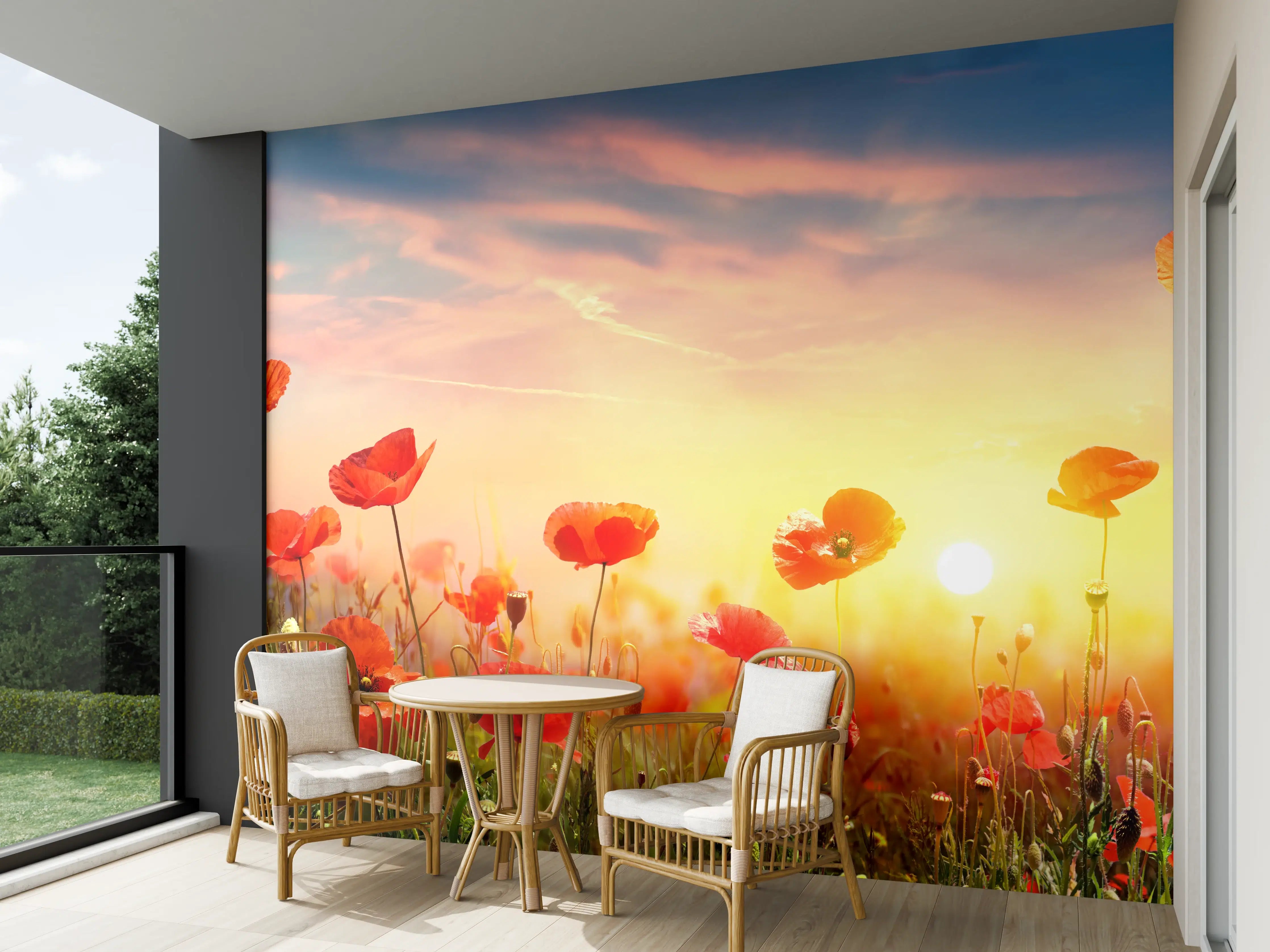 Wandverkleidung außen - Roter Mohnfeld Sonnenaufgang