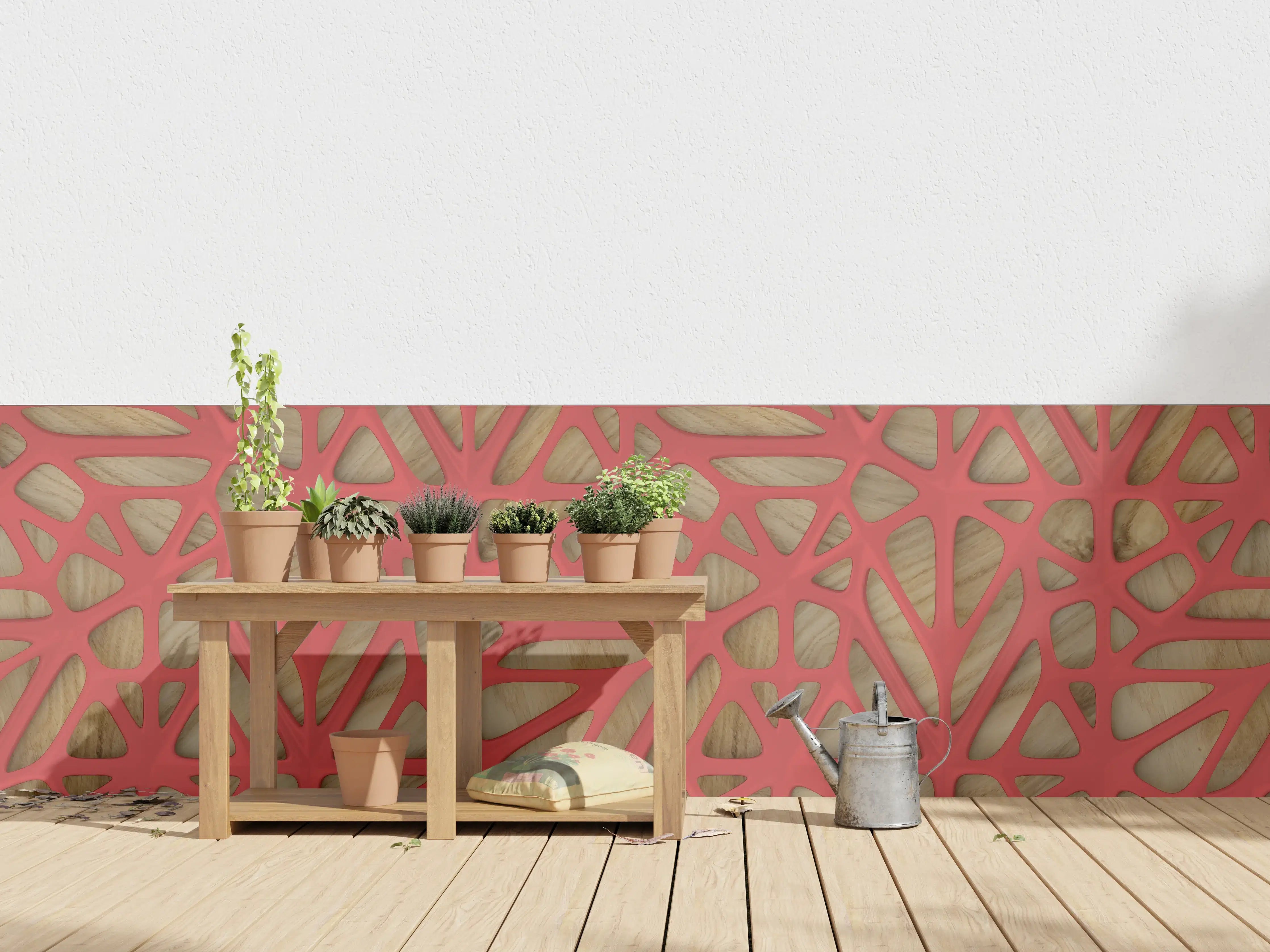 Wandverkleidung außen - Rotes Gitter Muster