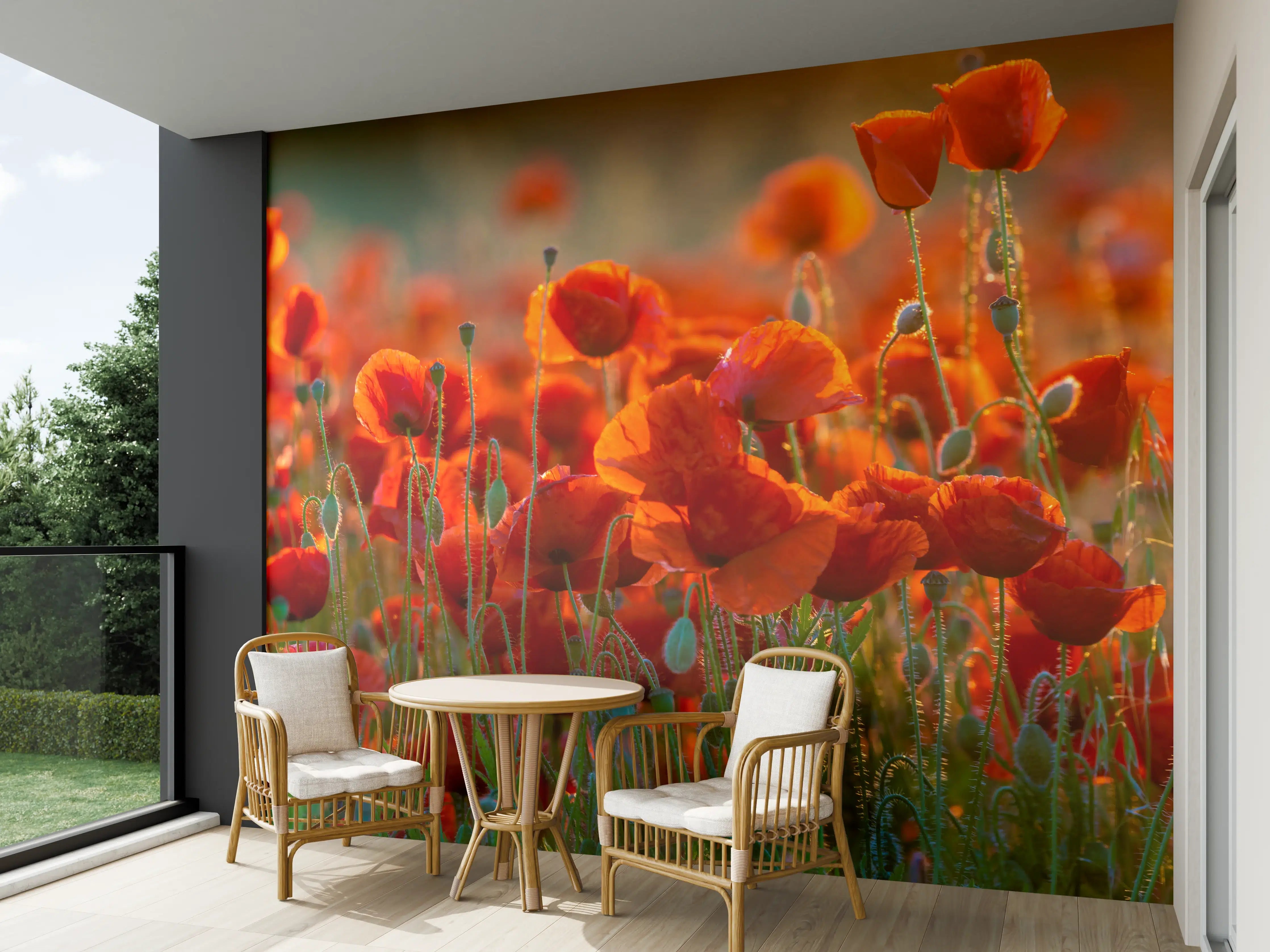 Wandverkleidung außen - Rotes Mohnfeld Panorama