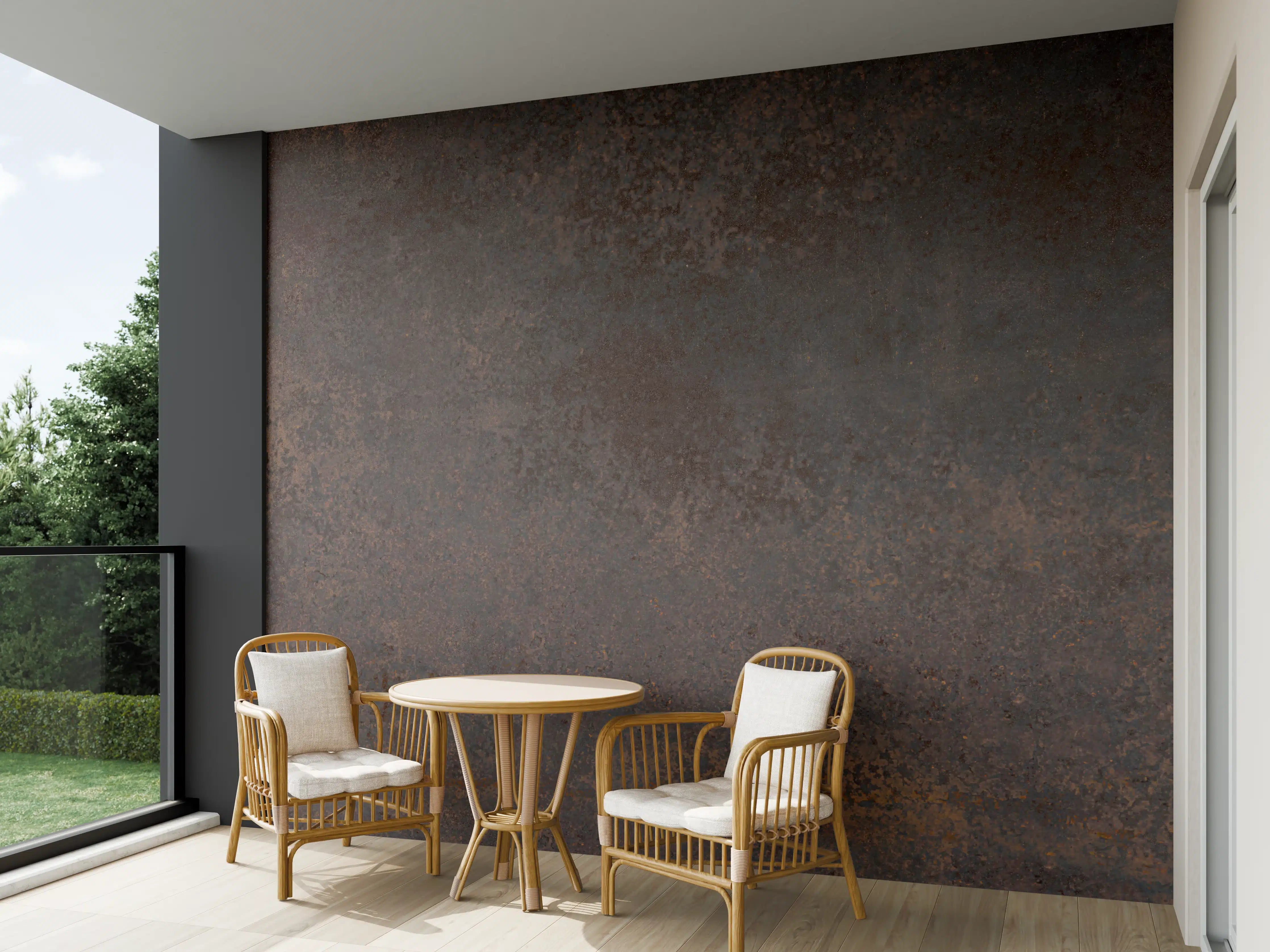 Wandverkleidung außen - Rustikale Metalltextur mit dunklen, erdigen Tönen