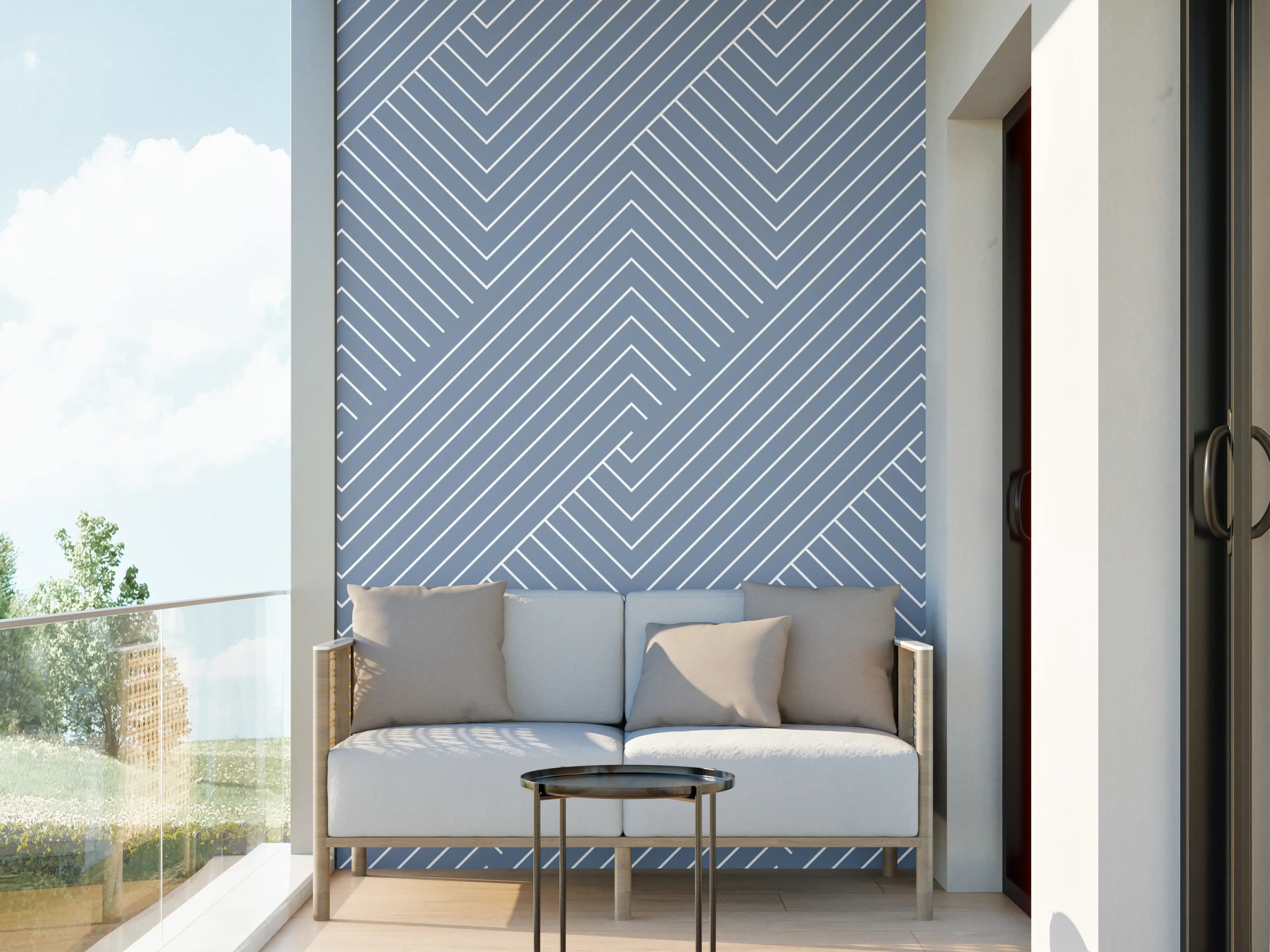 Wandverkleidung außen - Sanfte Blautöne, geometrische Muster