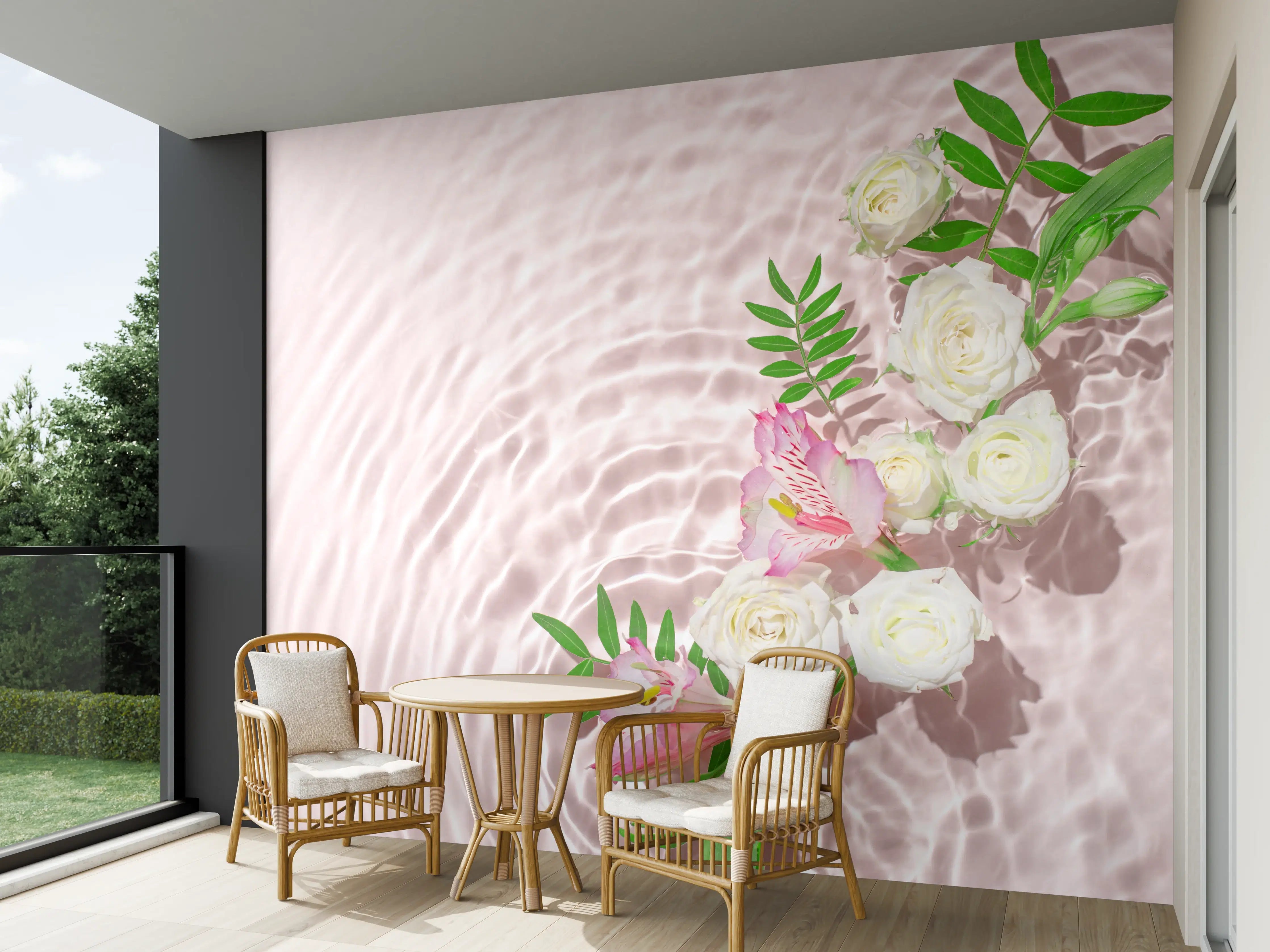 Wandverkleidung außen - Sanfte Blumen im Grauwasser