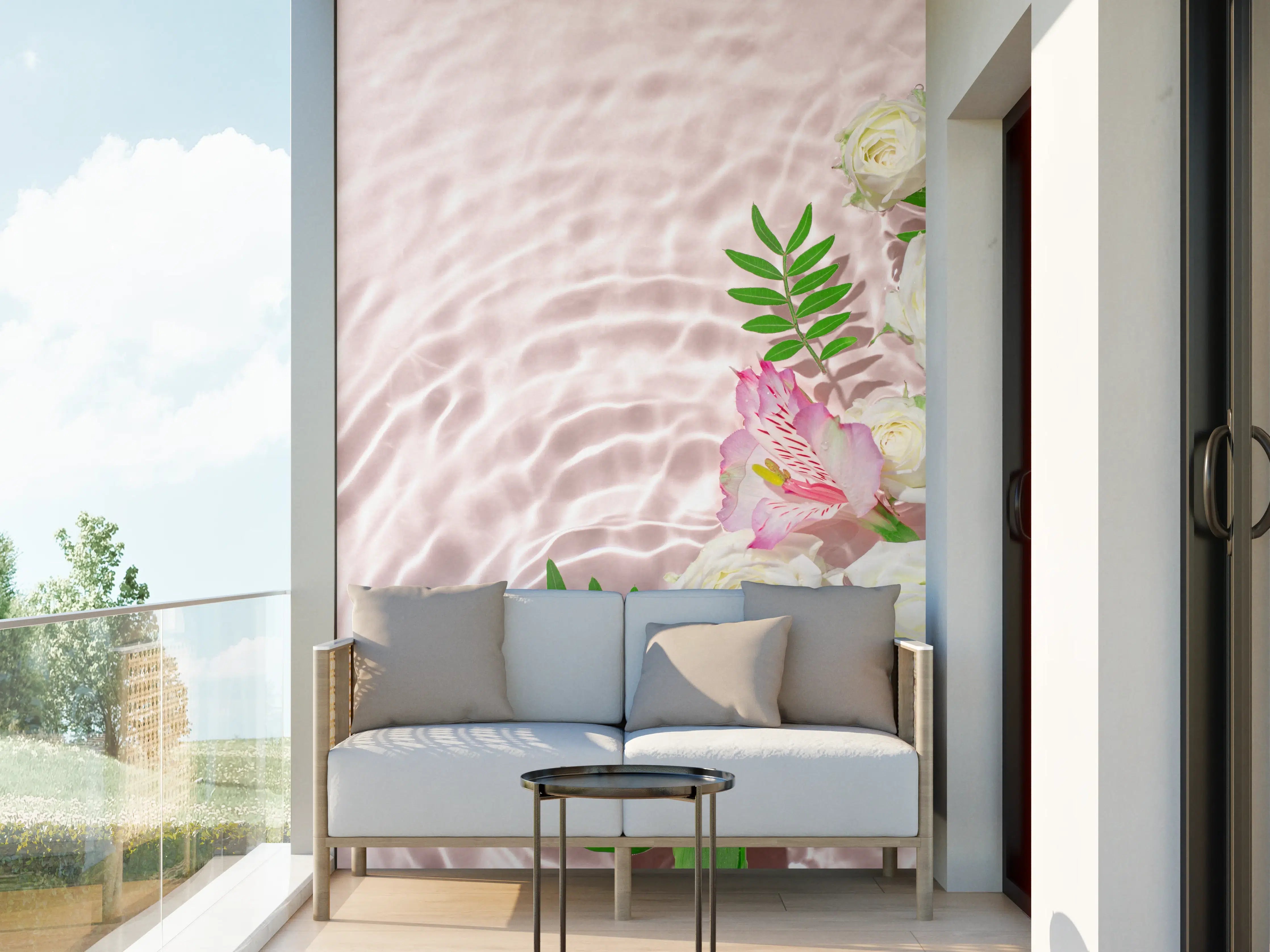 Wandverkleidung außen - Sanfte Blumen im Grauwasser