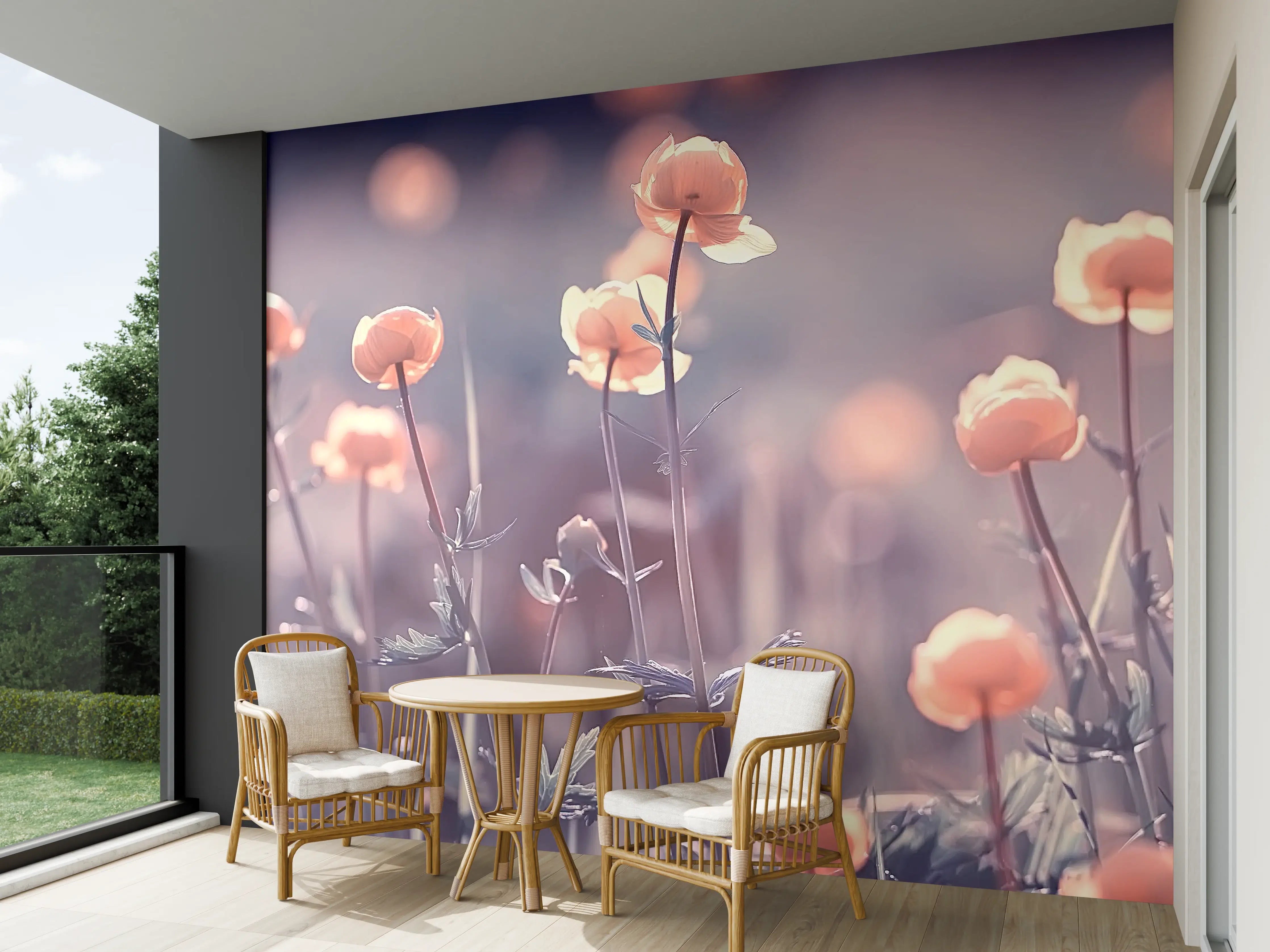 Wandverkleidung außen - Sanfte Pinkblumen im Abendlicht