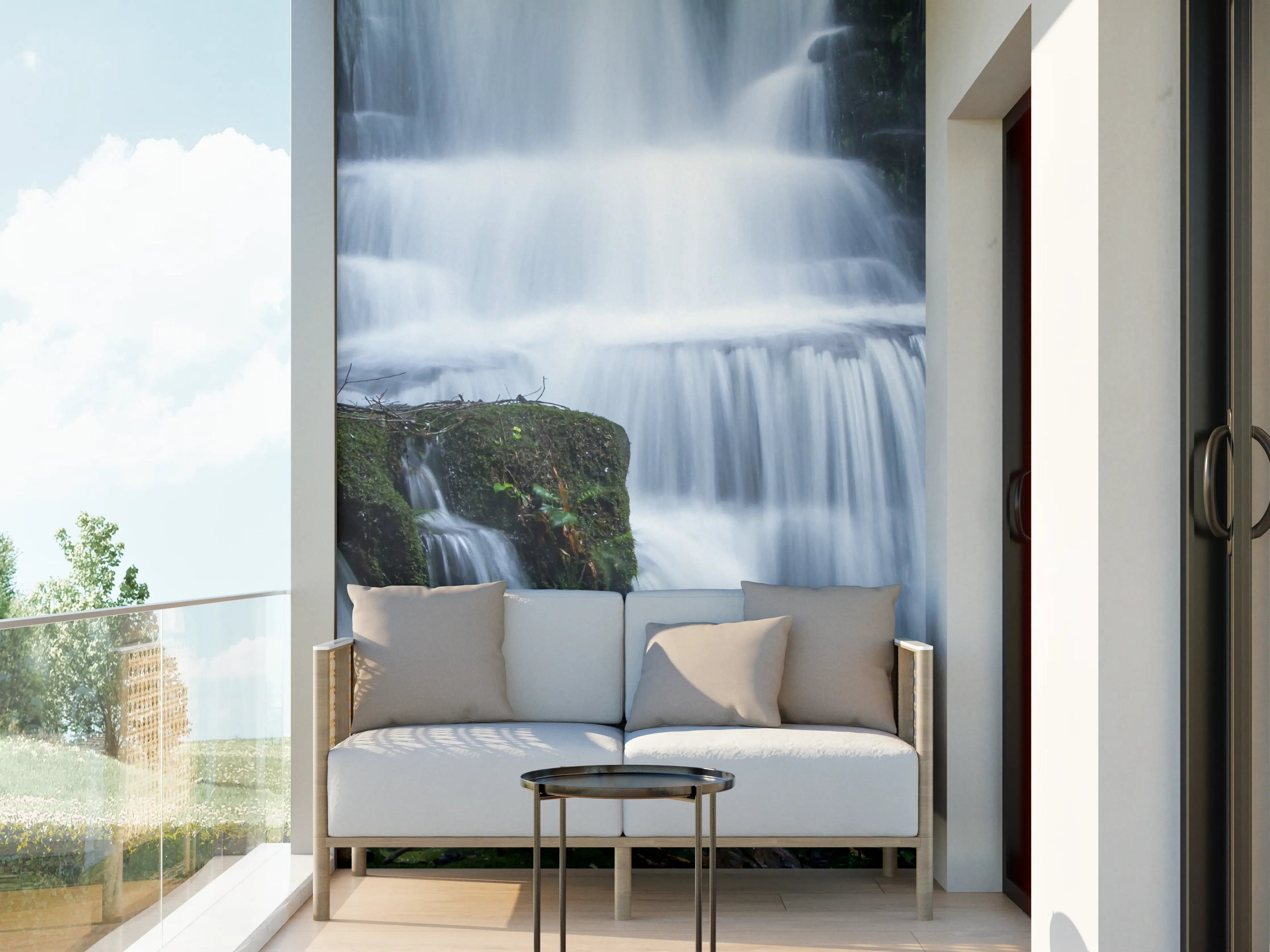 Wandverkleidung außen - Sanfte Wasserfallkulisse in Grün