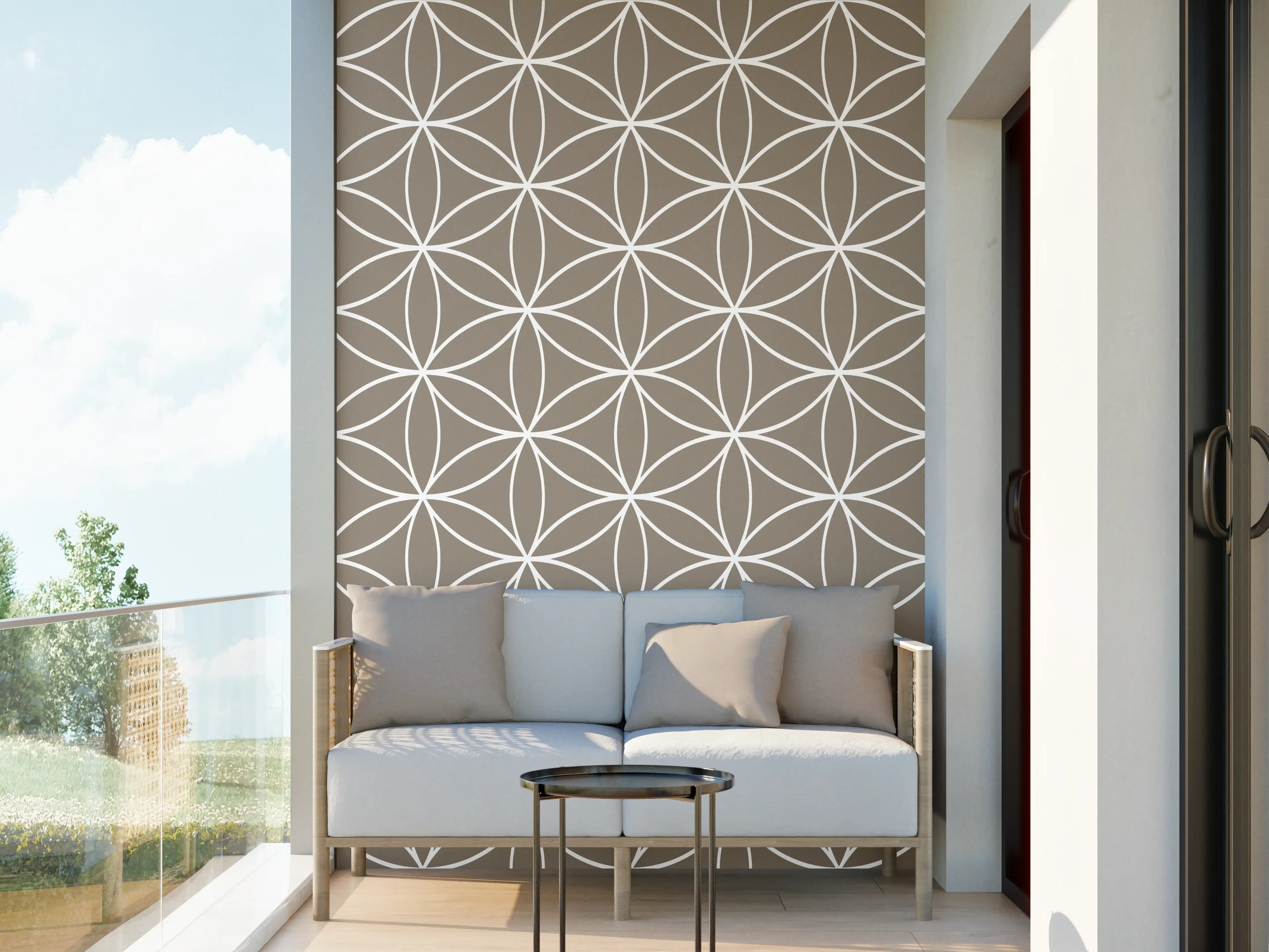 Wandverkleidung außen - Sanfte geometrische Mustertapete in Taupe