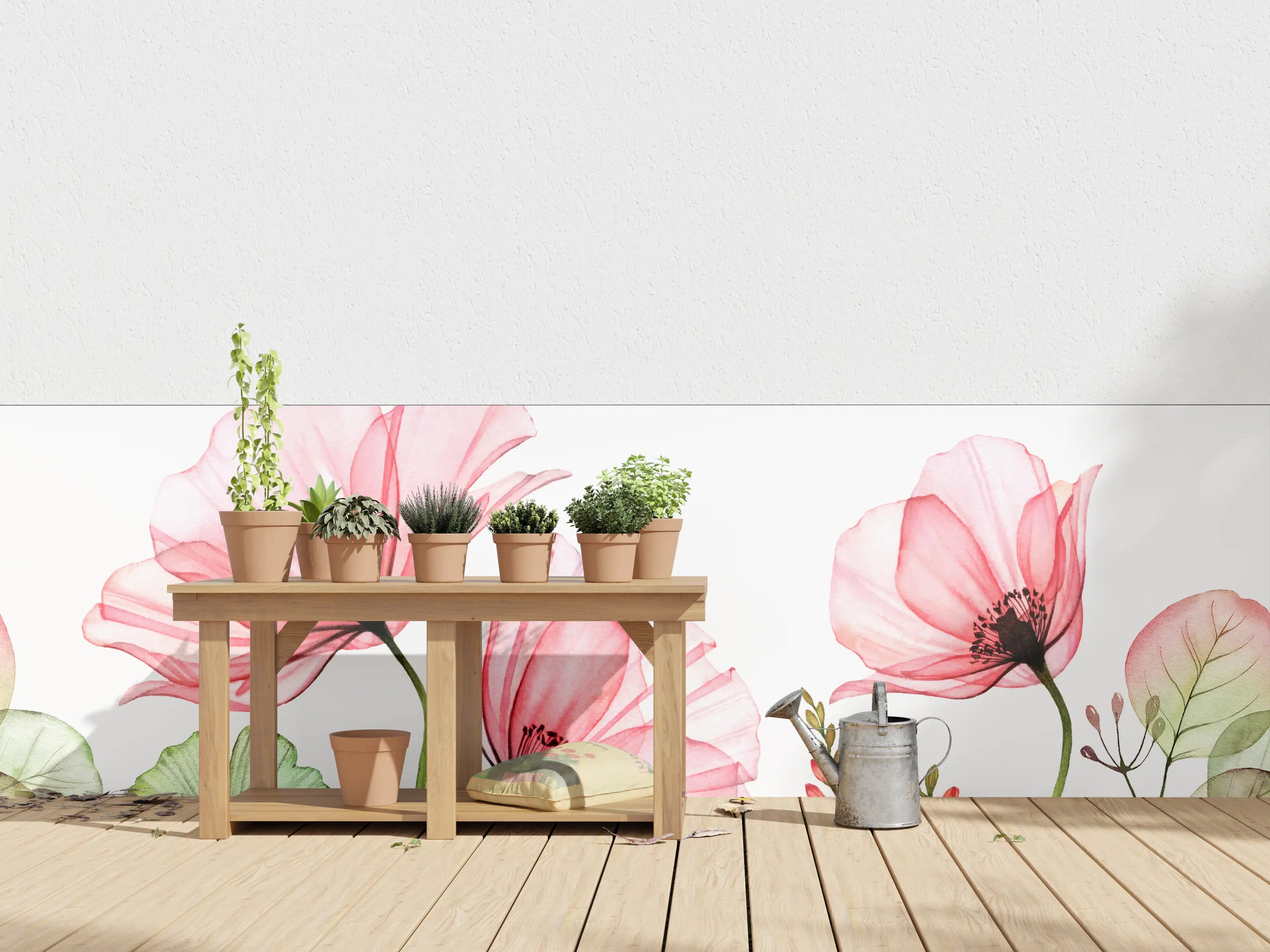Wandverkleidung außen - Sanfte rosa Blumen mit zarten Blättern