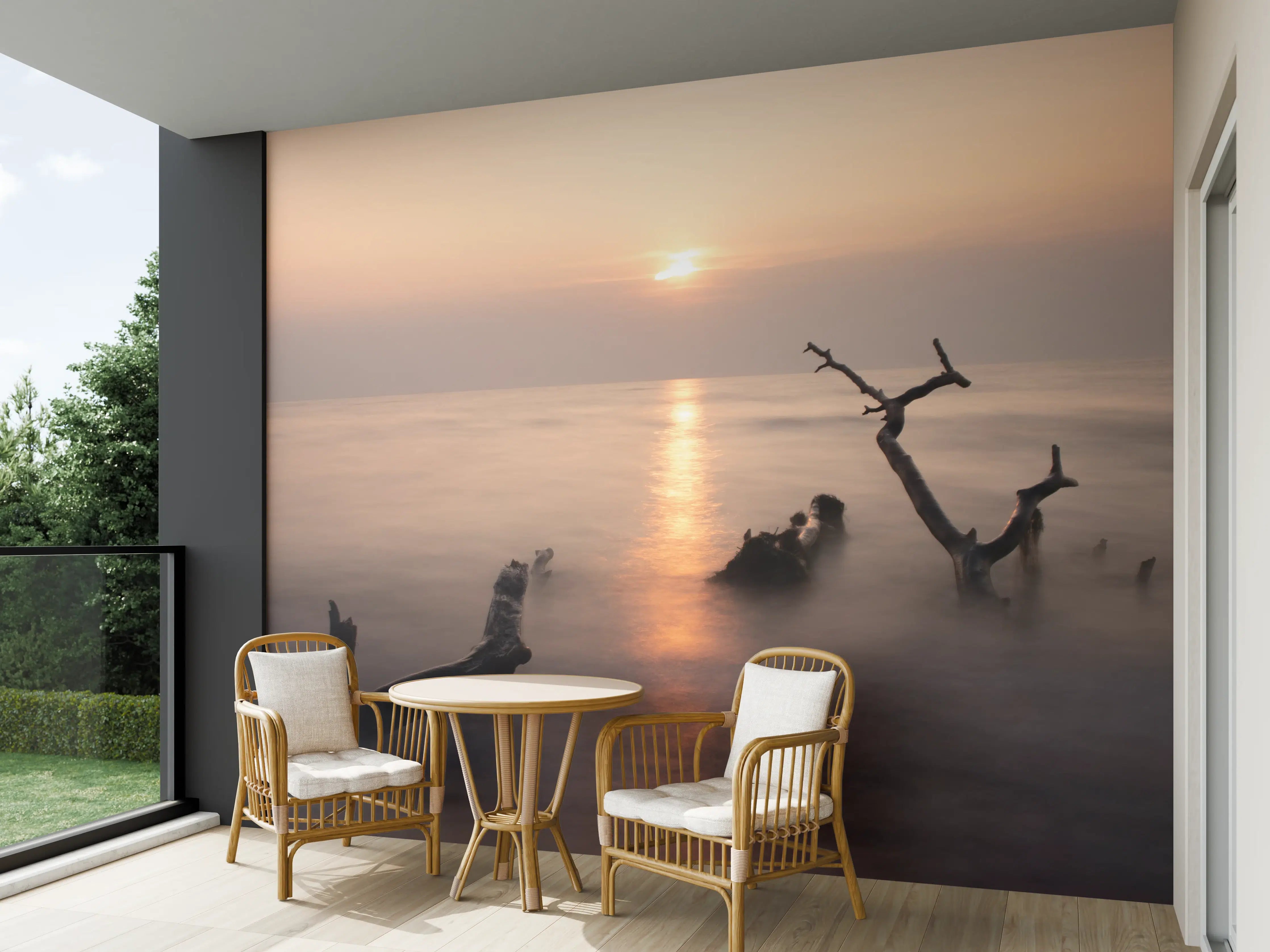 Wandverkleidung außen - Sanfter Sonnenuntergang am Meer