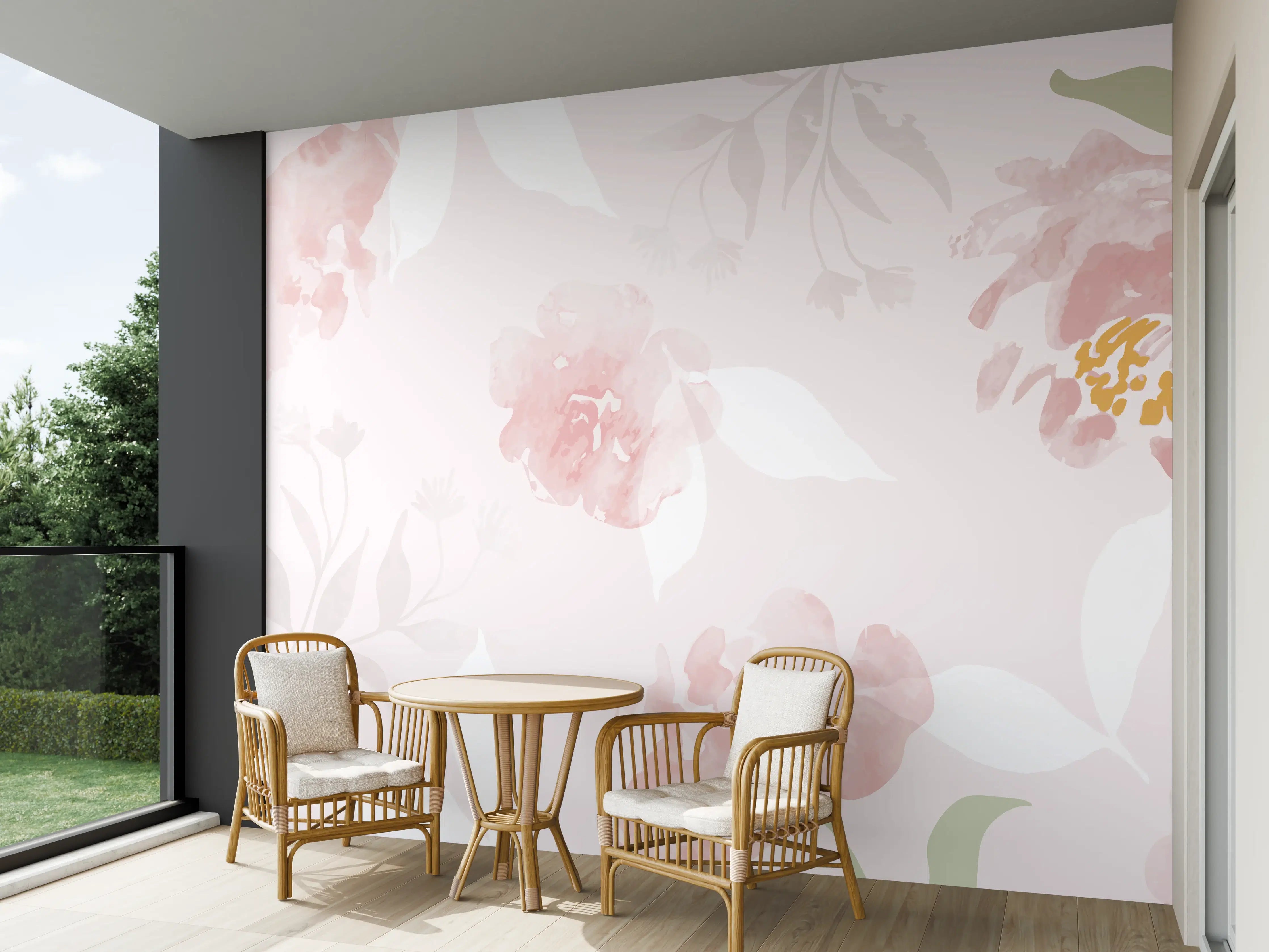 Wandverkleidung außen - Sanftes Rosa Blumenmuster Design